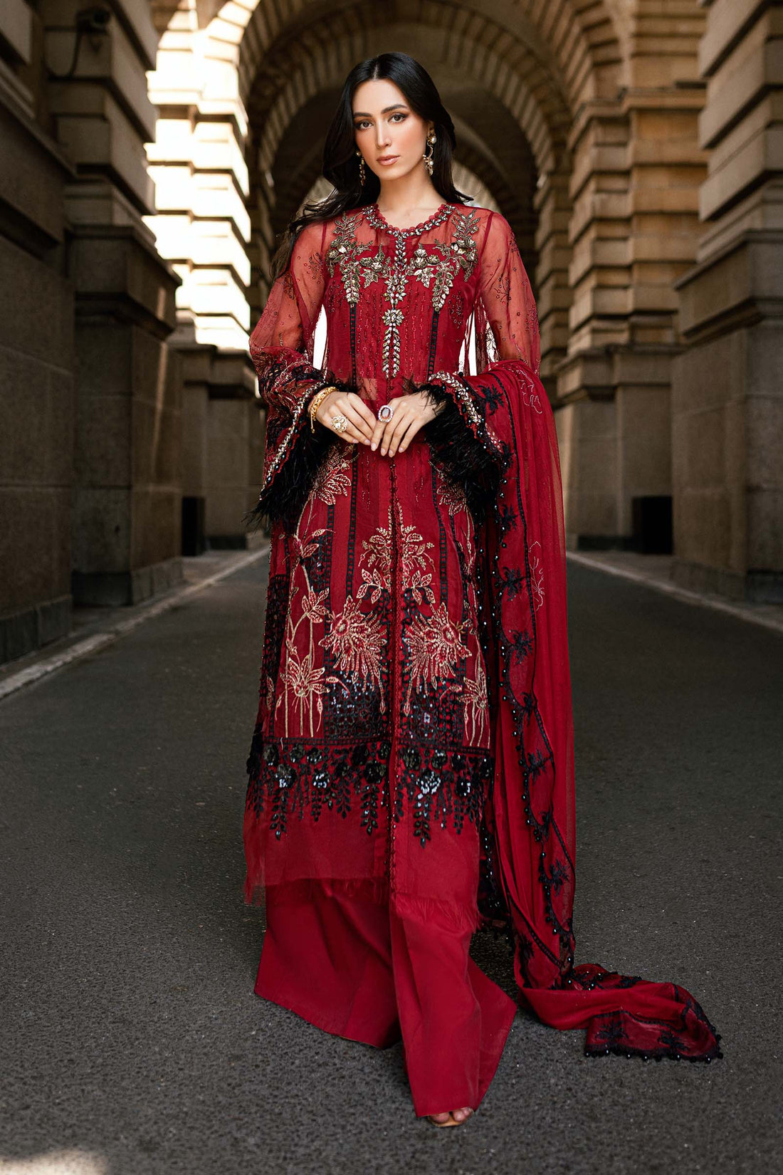 Maria B 3 Piece Embroidered Organza Suit - Aqsa Fabrics