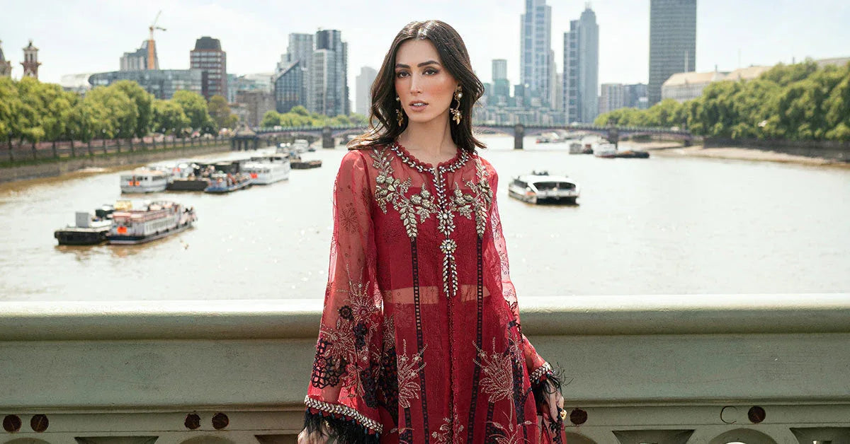 Maria B 3 Piece Embroidered Organza Suit - Aqsa Fabrics