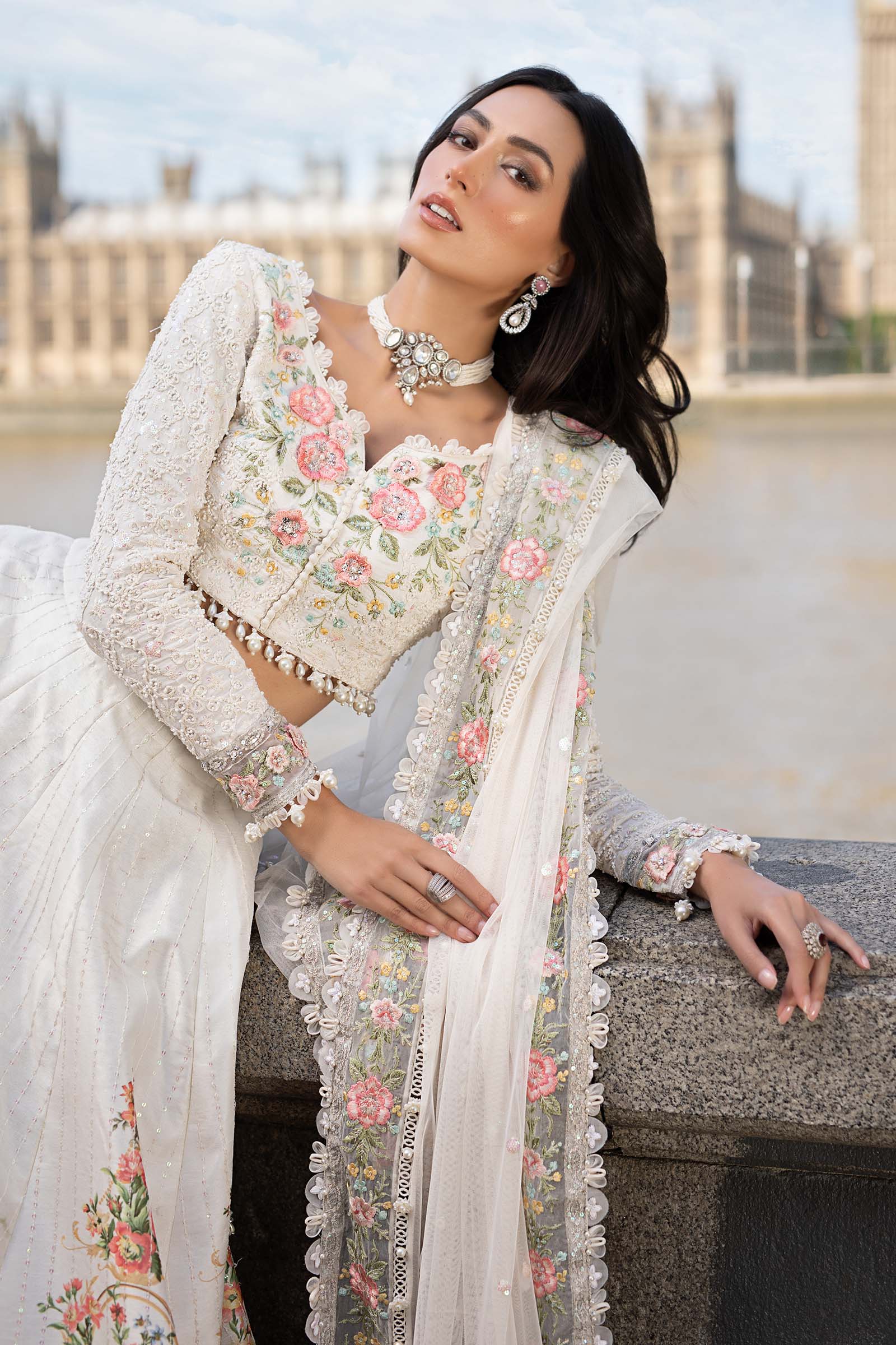 Maria B 3 Piece Embroidered Raw Silk Suit - Aqsa Fabrics