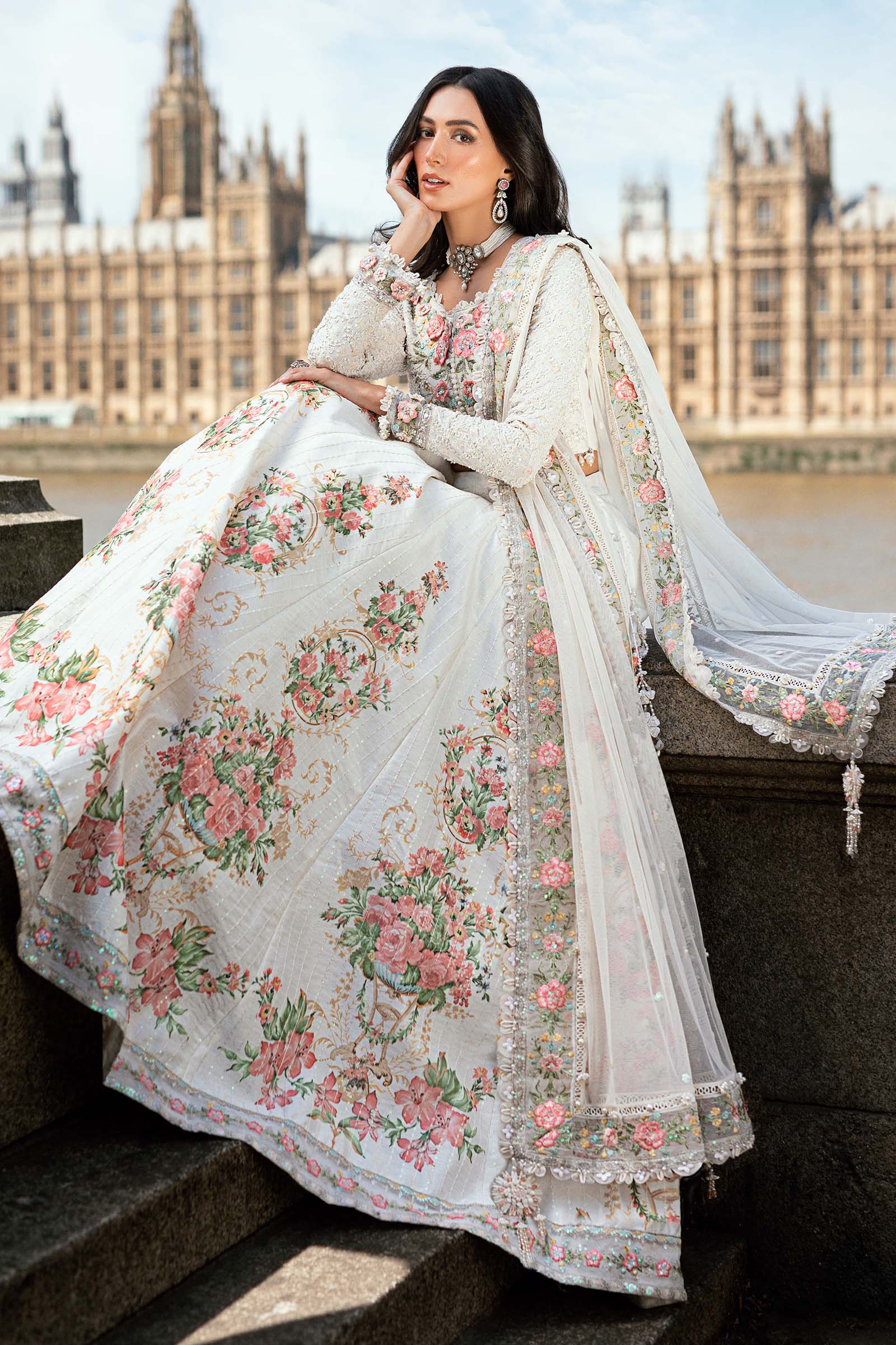 Maria B 3 Piece Embroidered Raw Silk Suit - Aqsa Fabrics