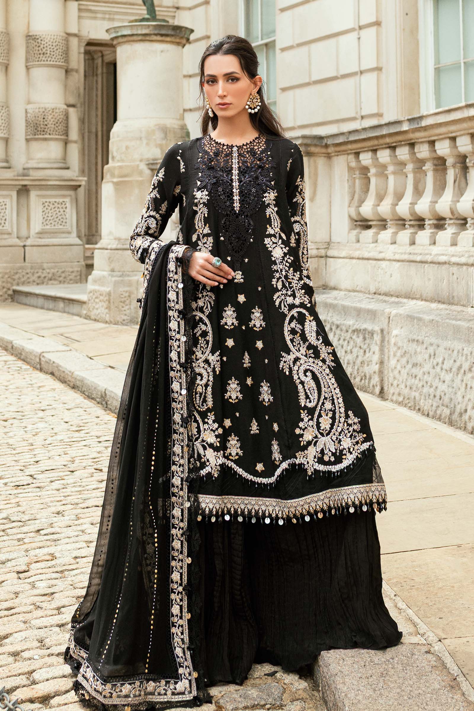 Maria B 3 Piece Embroidered Raw Silk Suit - Aqsa Fabrics
