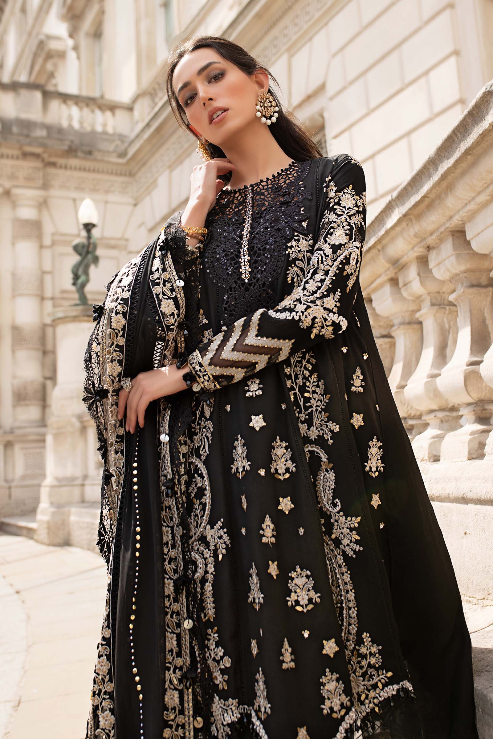 Maria B 3 Piece Embroidered Raw Silk Suit - Aqsa Fabrics