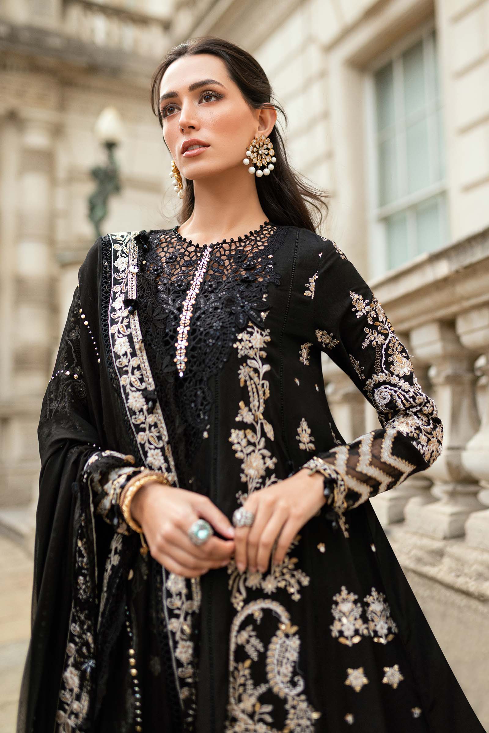 Maria B 3 Piece Embroidered Raw Silk Suit - Aqsa Fabrics