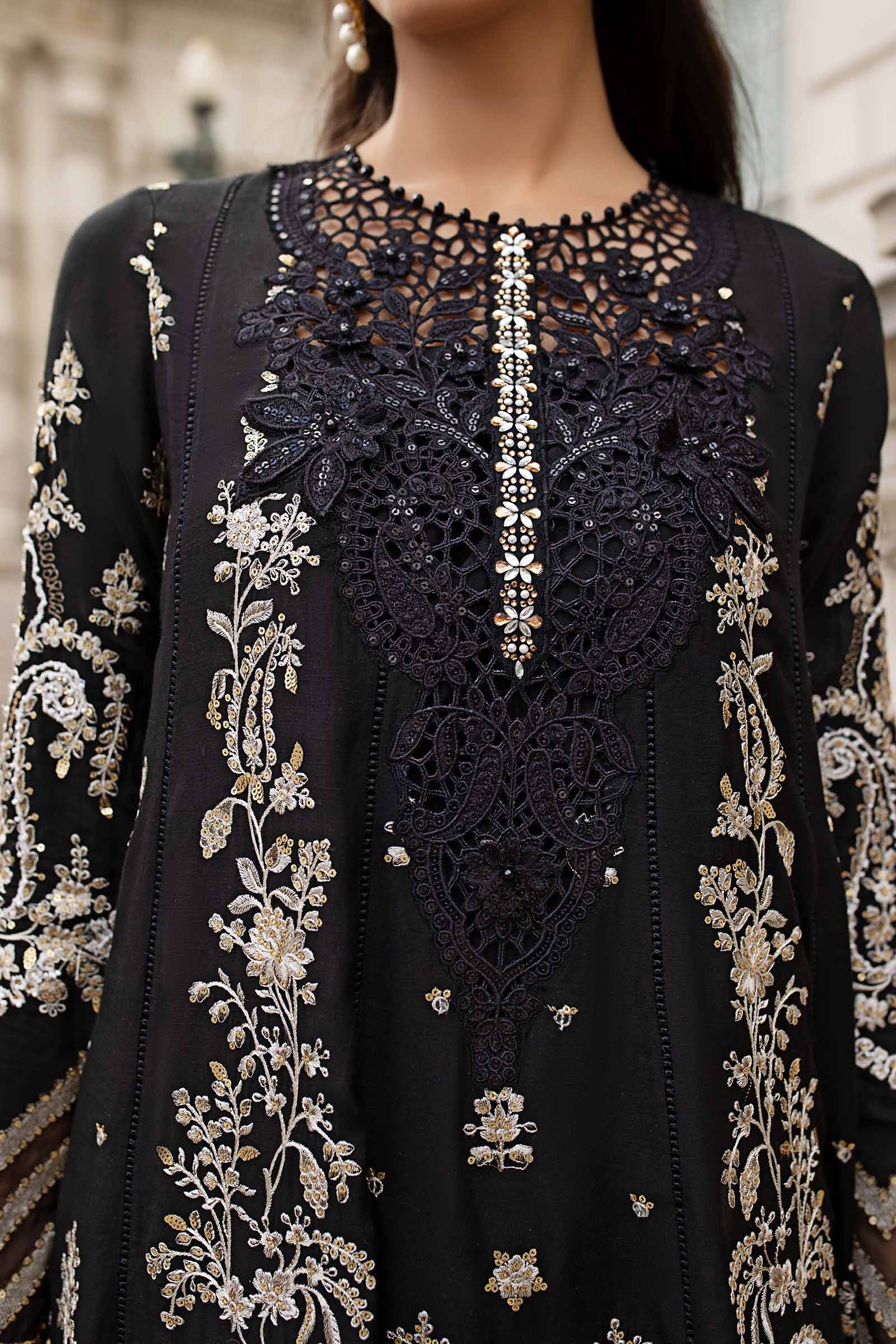 Maria B 3 Piece Embroidered Raw Silk Suit - Aqsa Fabrics