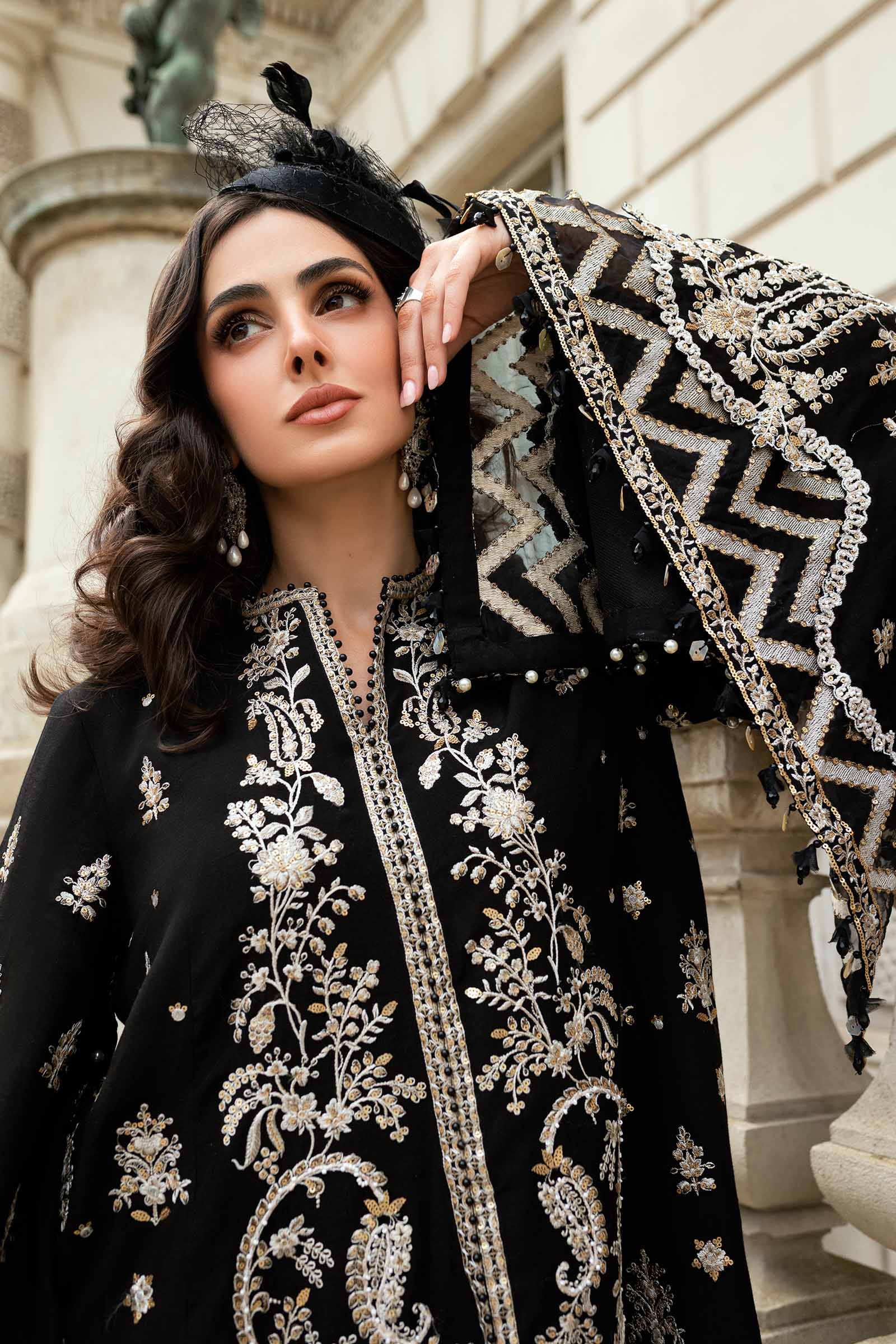 Maria B 3 Piece Embroidered Raw Silk Suit - Aqsa Fabrics