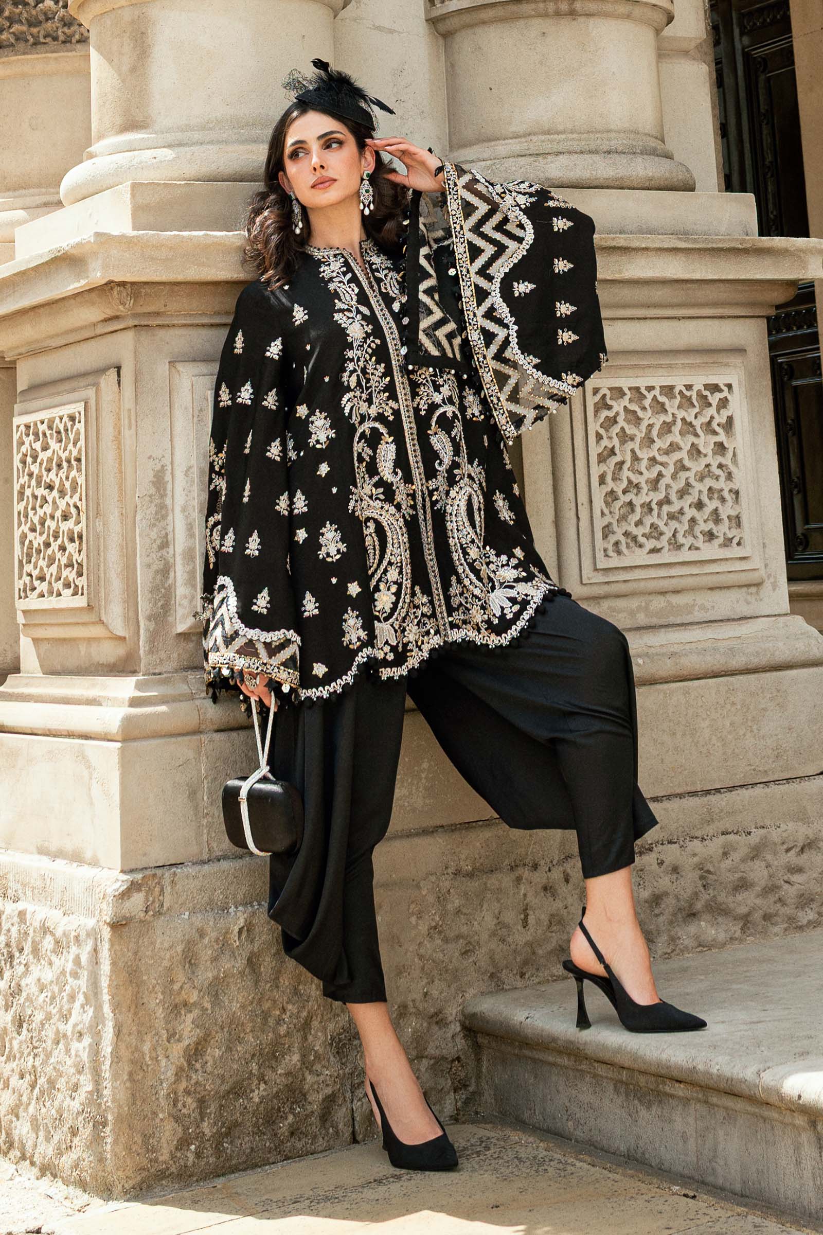 Maria B 3 Piece Embroidered Raw Silk Suit - Aqsa Fabrics