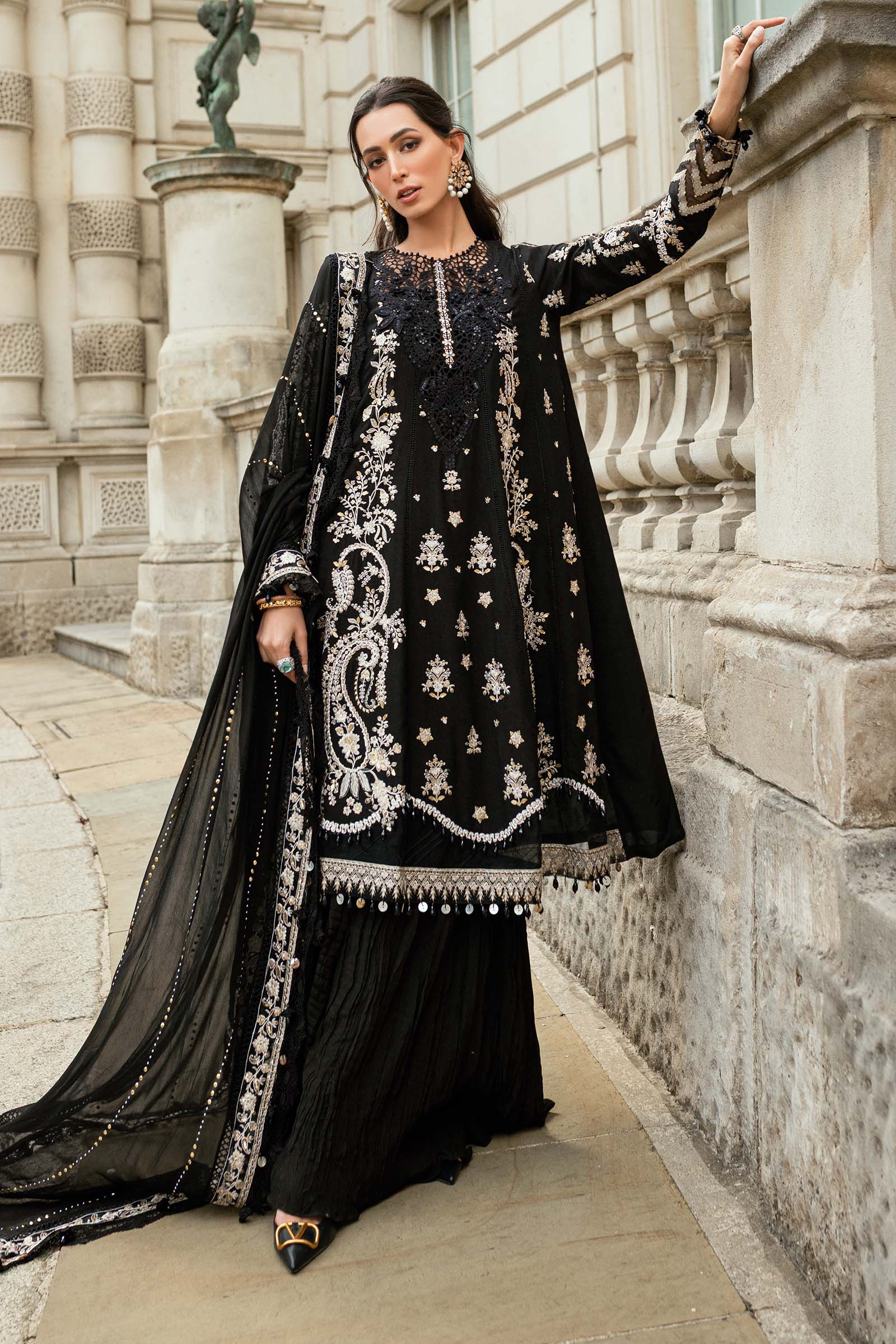 Maria B 3 Piece Embroidered Raw Silk Suit - Aqsa Fabrics