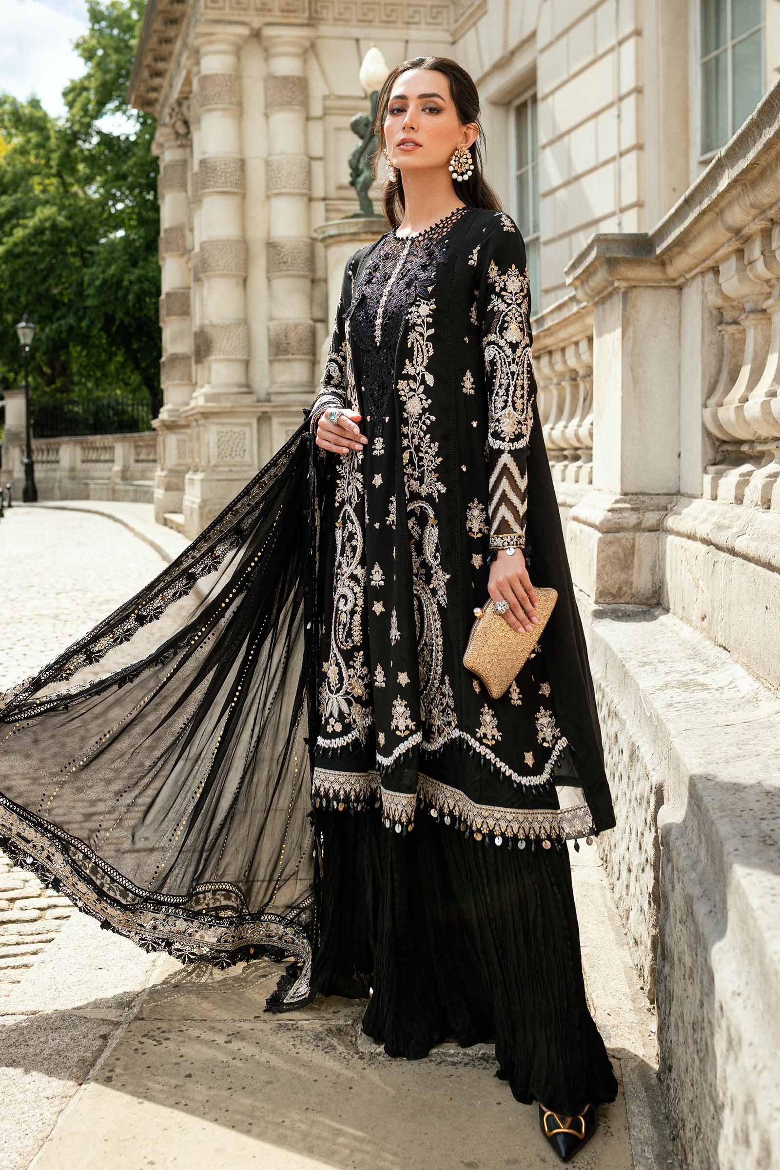 Maria B 3 Piece Embroidered Raw Silk Suit - Aqsa Fabrics