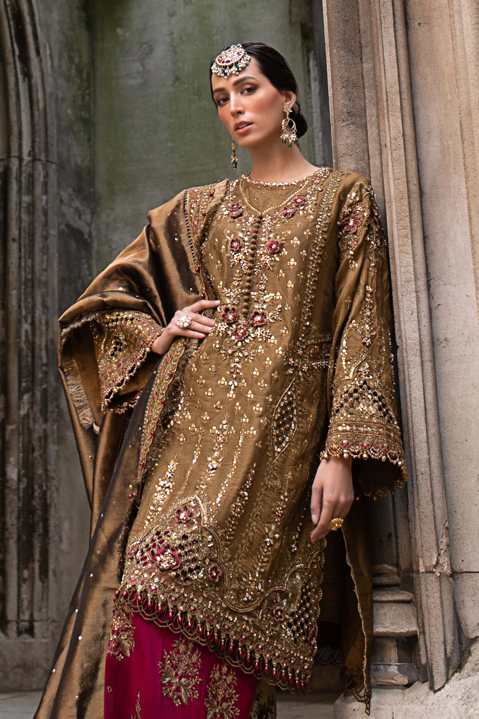 Maria B 3 Piece Embroidered Raw Silk Suit - Aqsa Fabrics