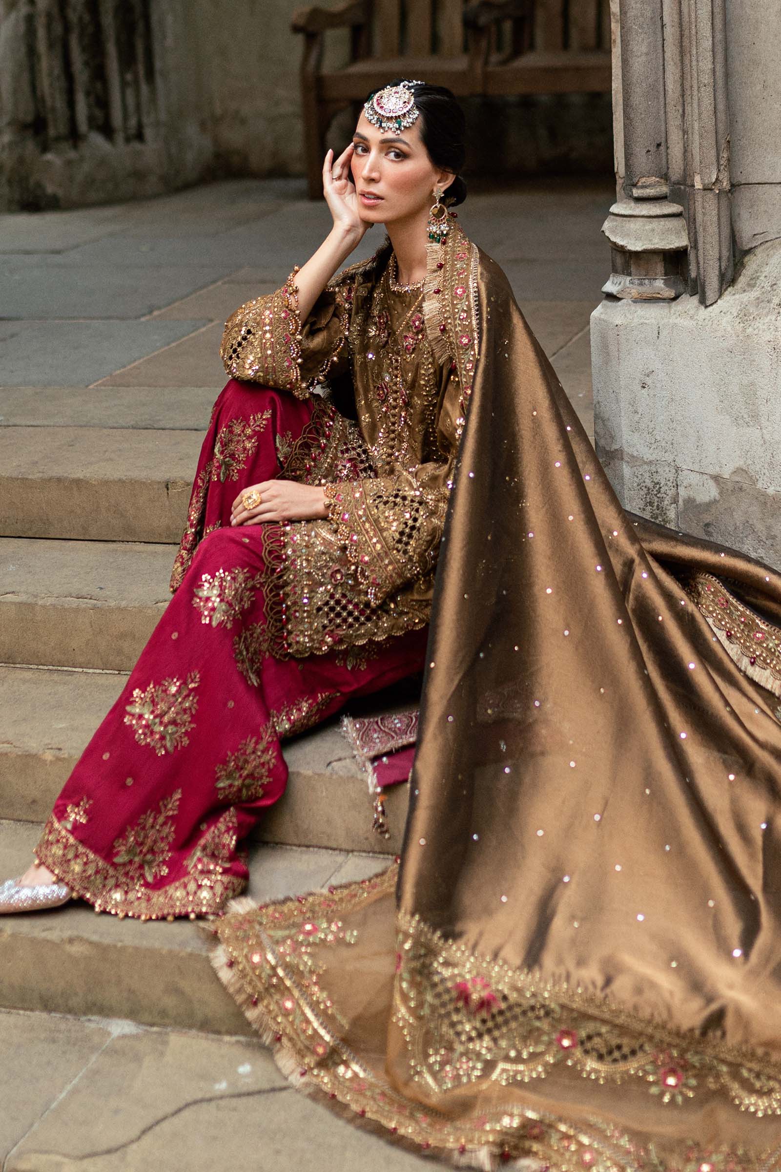 Maria B 3 Piece Embroidered Raw Silk Suit - Aqsa Fabrics