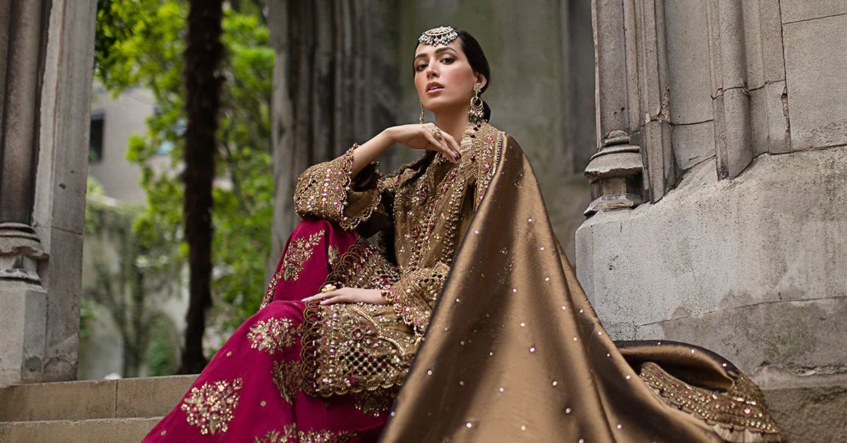 Maria B 3 Piece Embroidered Raw Silk Suit - Aqsa Fabrics