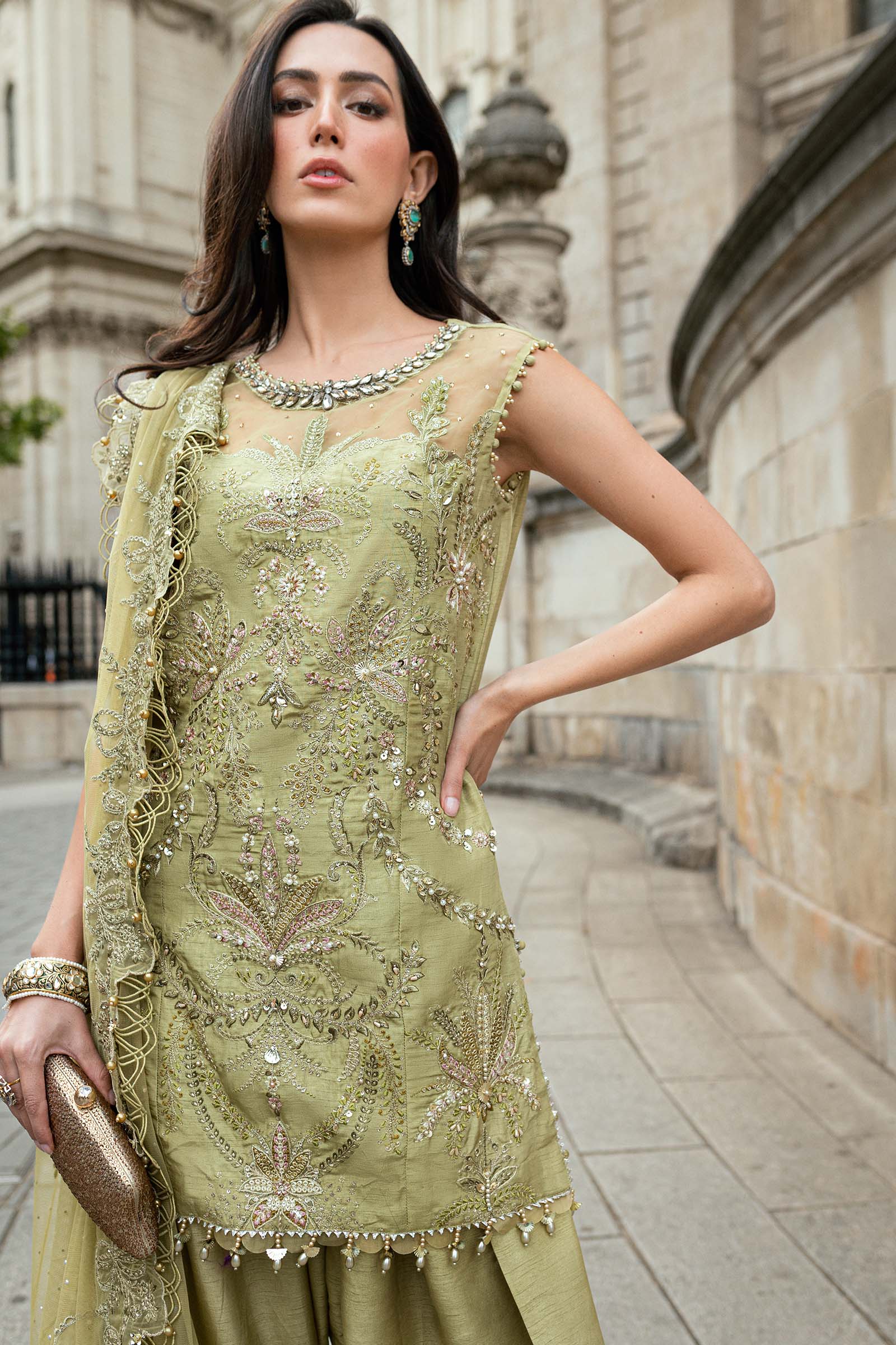 Maria B 3 Piece Embroidered Raw Silk Suit - Aqsa Fabrics