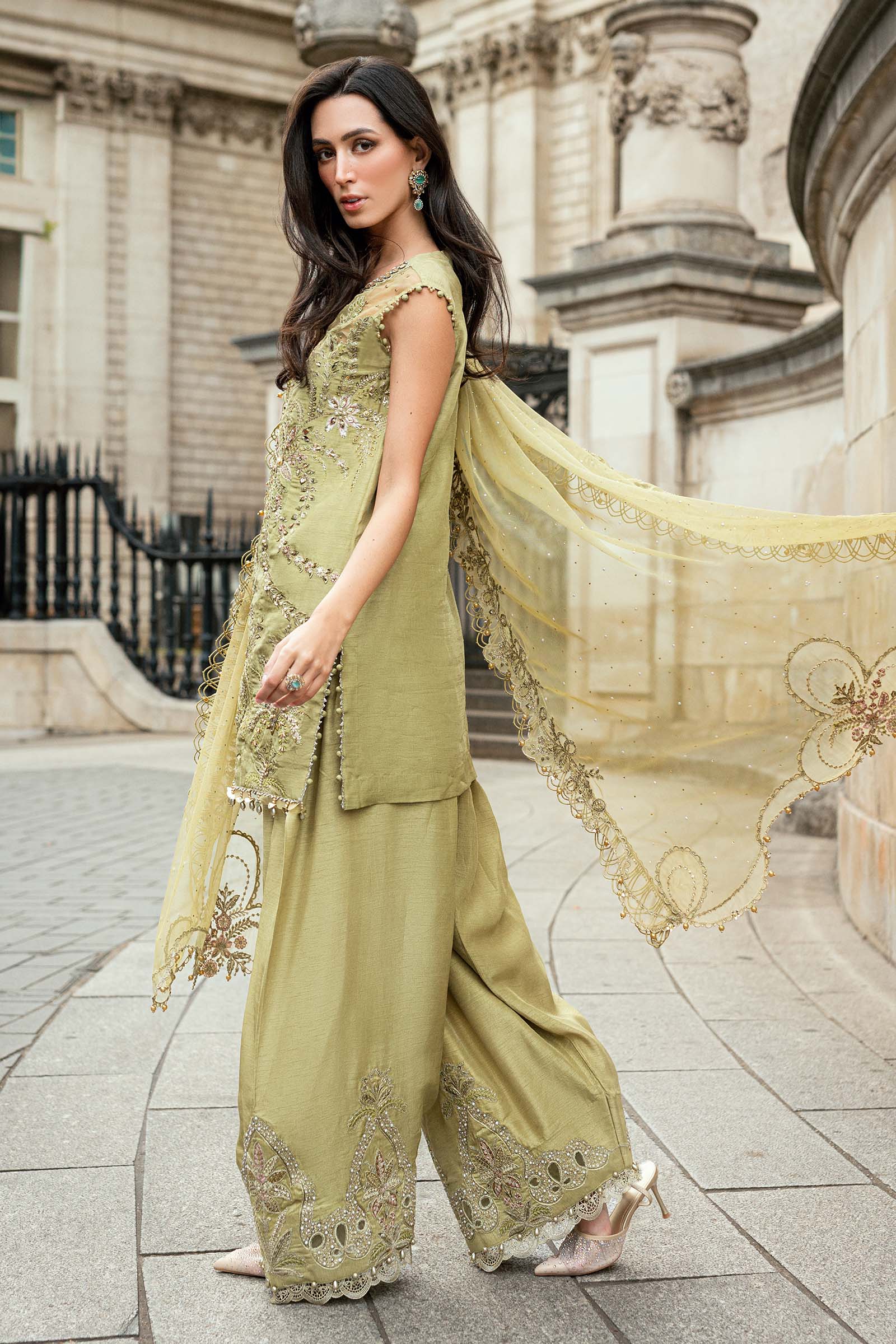 Maria B 3 Piece Embroidered Raw Silk Suit - Aqsa Fabrics
