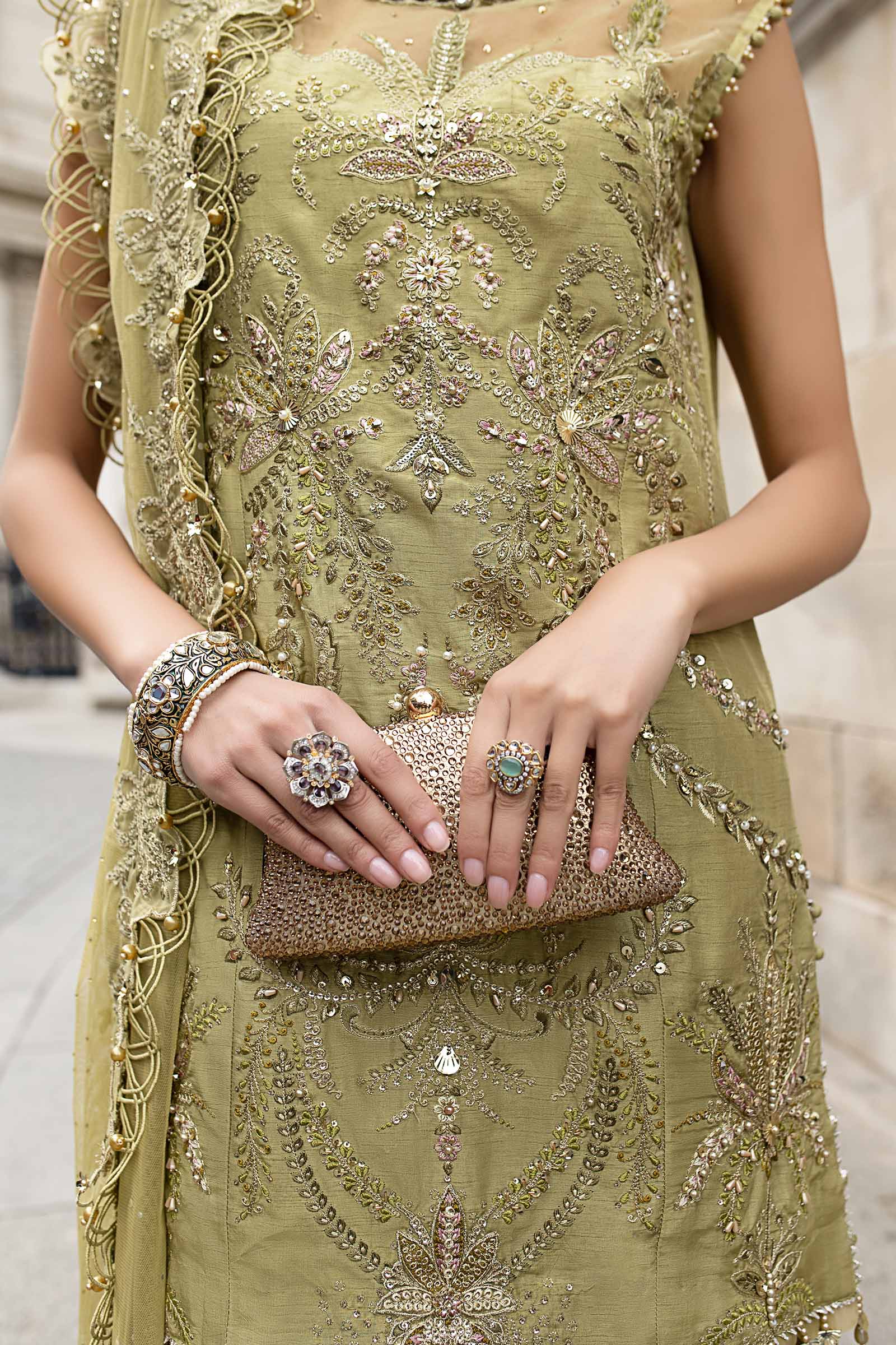 Maria B 3 Piece Embroidered Raw Silk Suit - Aqsa Fabrics