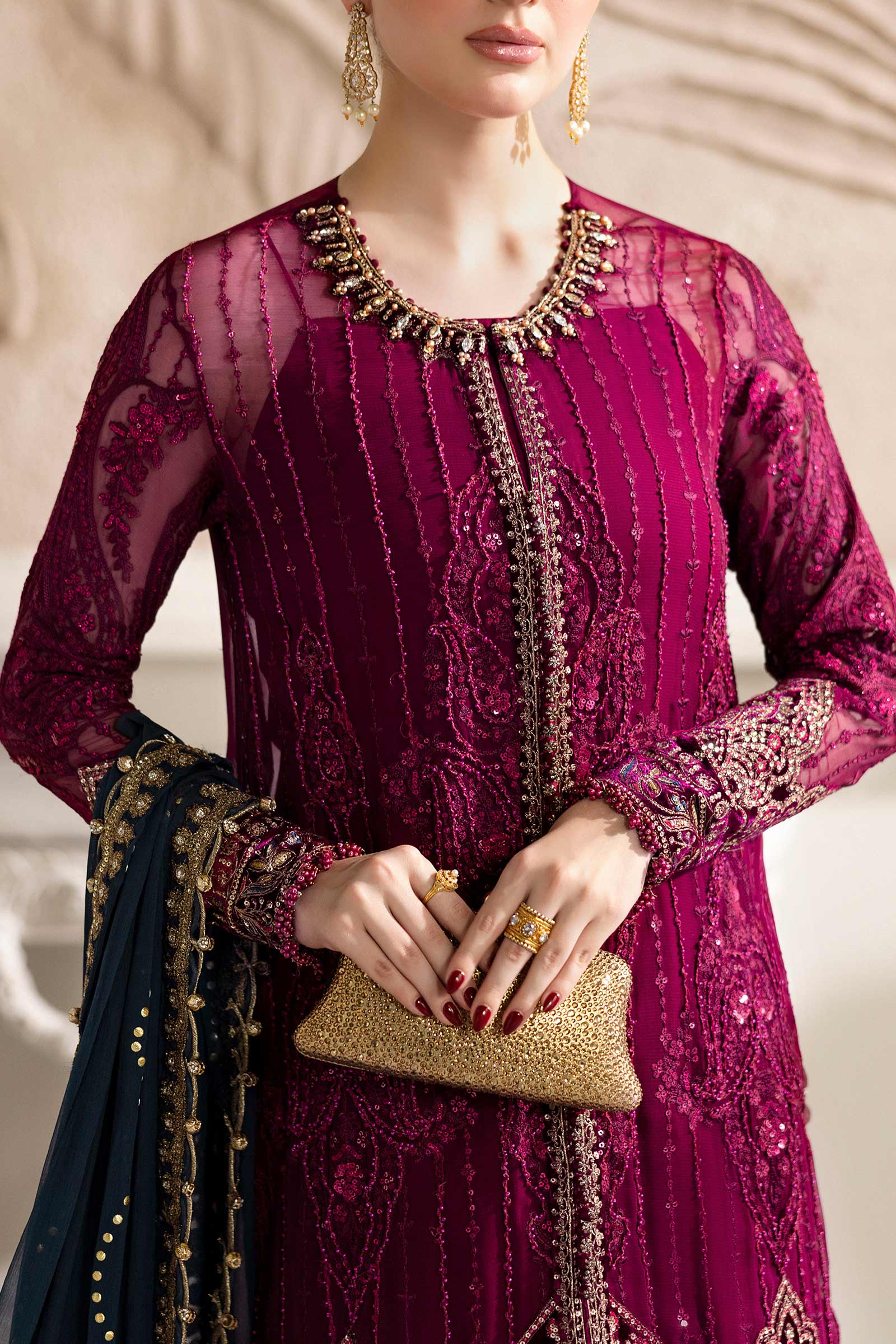Maria B 3 Piece Unstitched Embroidered Chiffon Suit | MPC-25-102 - Aqsa Fabrics