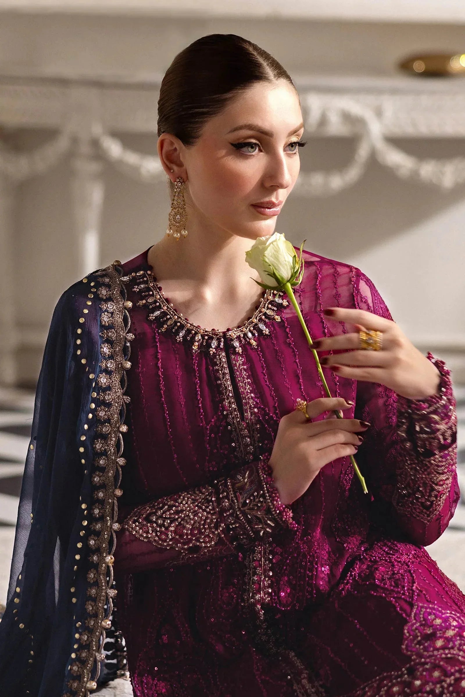 Maria B 3 Piece Unstitched Embroidered Chiffon Suit | MPC-25-102 - Aqsa Fabrics