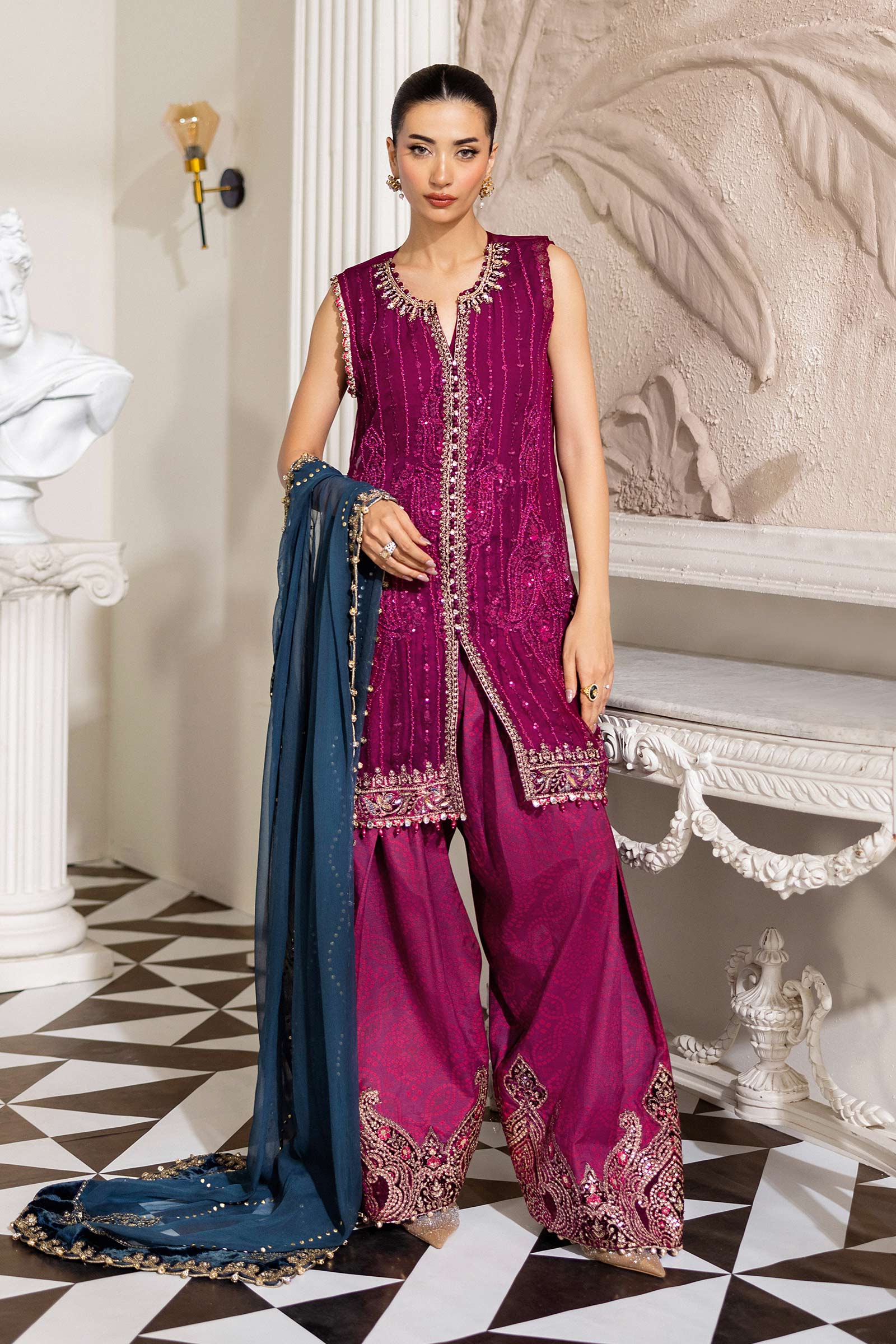 Maria B 3 Piece Unstitched Embroidered Chiffon Suit | MPC-25-102 - Aqsa Fabrics