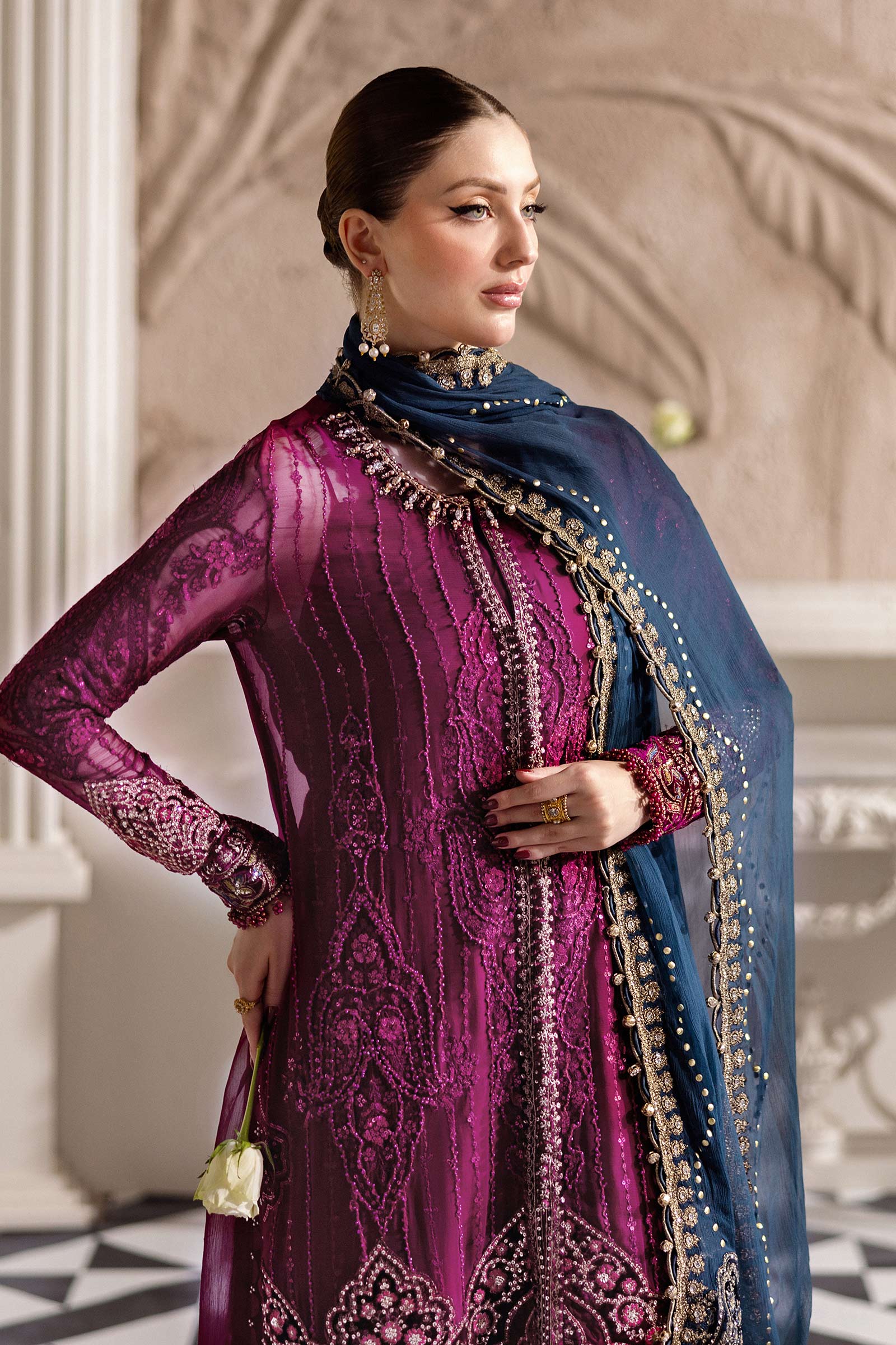 Maria B 3 Piece Unstitched Embroidered Chiffon Suit | MPC-25-102 - Aqsa Fabrics