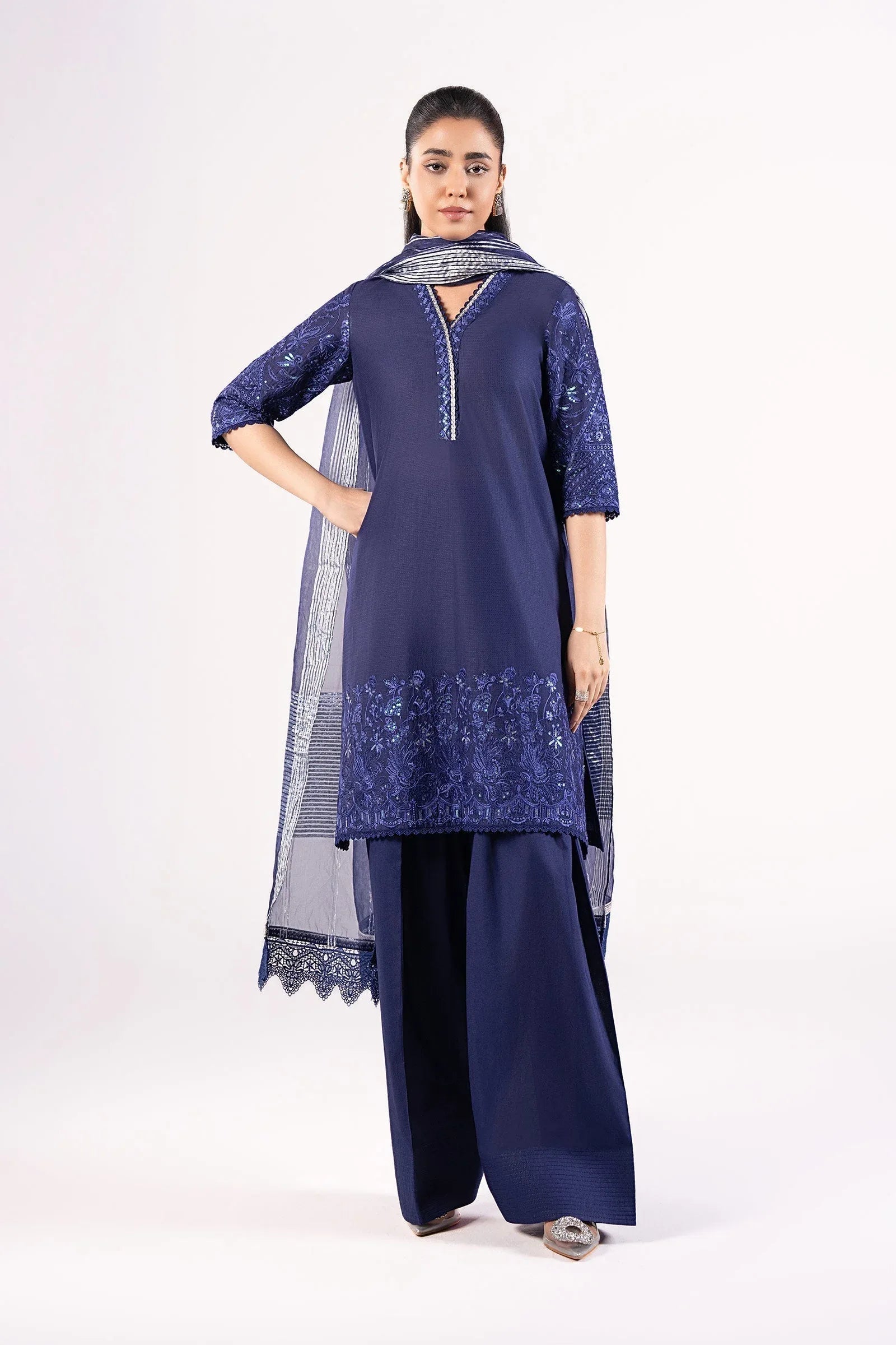 Maria B | Basics RTW | 3 Pc Embroidered Dobby Suit | MB-CS25-137 - Aqsa Fabrics