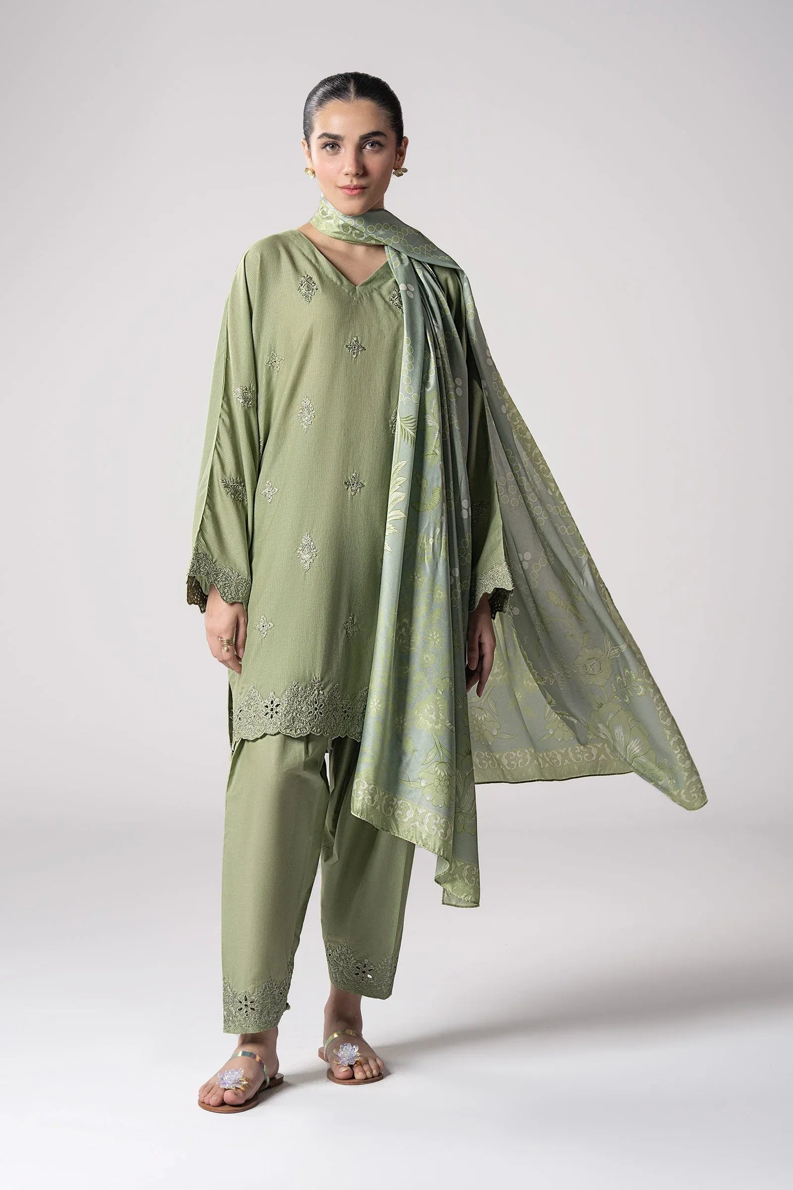 Maria B | Basics RTW | 3 Pc Embroidered Lurex Stripe Suit | MB-CS25-143 - Aqsa Fabrics