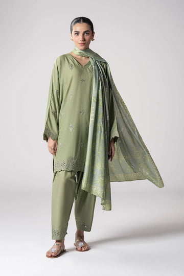 Maria B | Basics RTW | 3 Pc Embroidered Lurex Stripe Suit | MB-CS25-143 - Aqsa Fabrics
