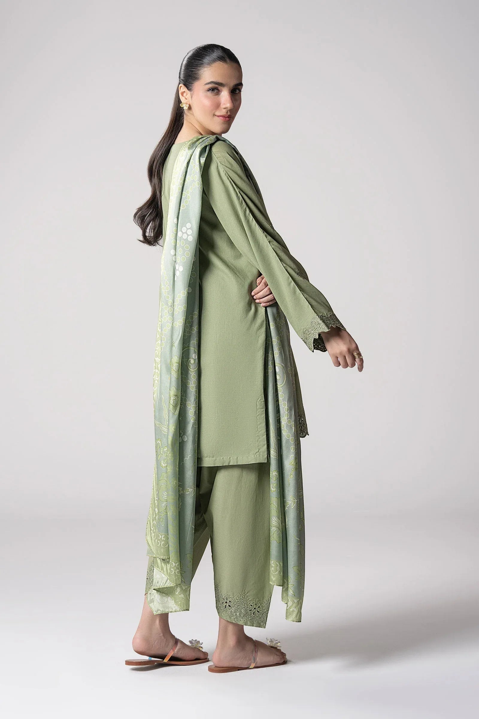 Maria B | Basics RTW | 3 Pc Embroidered Lurex Stripe Suit | MB-CS25-143 - Aqsa Fabrics