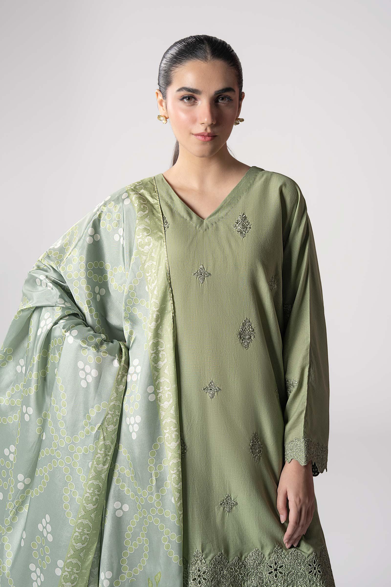 Maria B | Basics RTW | 3 Pc Embroidered Lurex Stripe Suit | MB-CS25-143 - Aqsa Fabrics