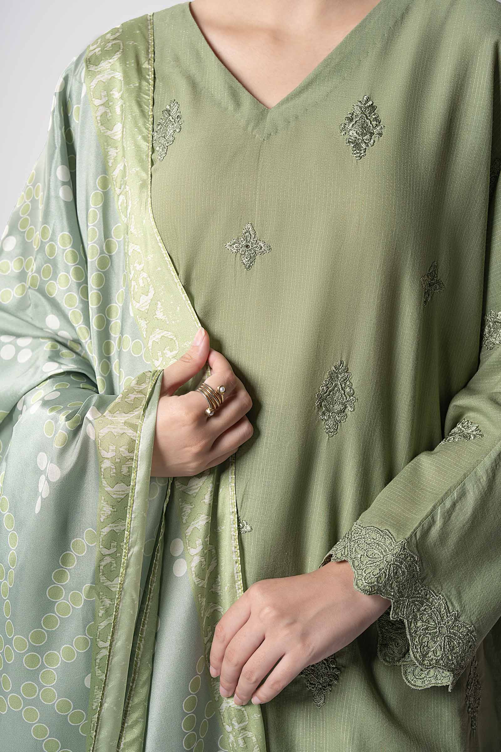 Maria B | Basics RTW | 3 Pc Embroidered Lurex Stripe Suit | MB-CS25-143 - Aqsa Fabrics