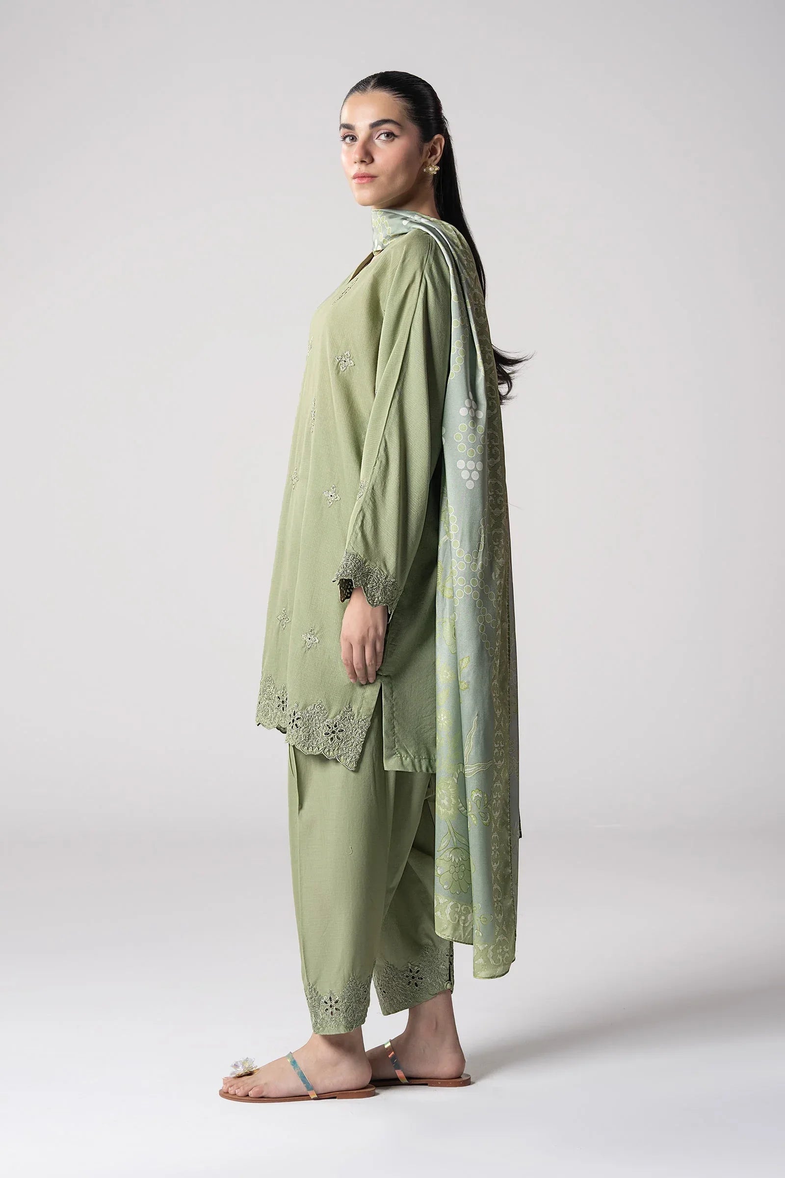 Maria B | Basics RTW | 3 Pc Embroidered Lurex Stripe Suit | MB-CS25-143 - Aqsa Fabrics