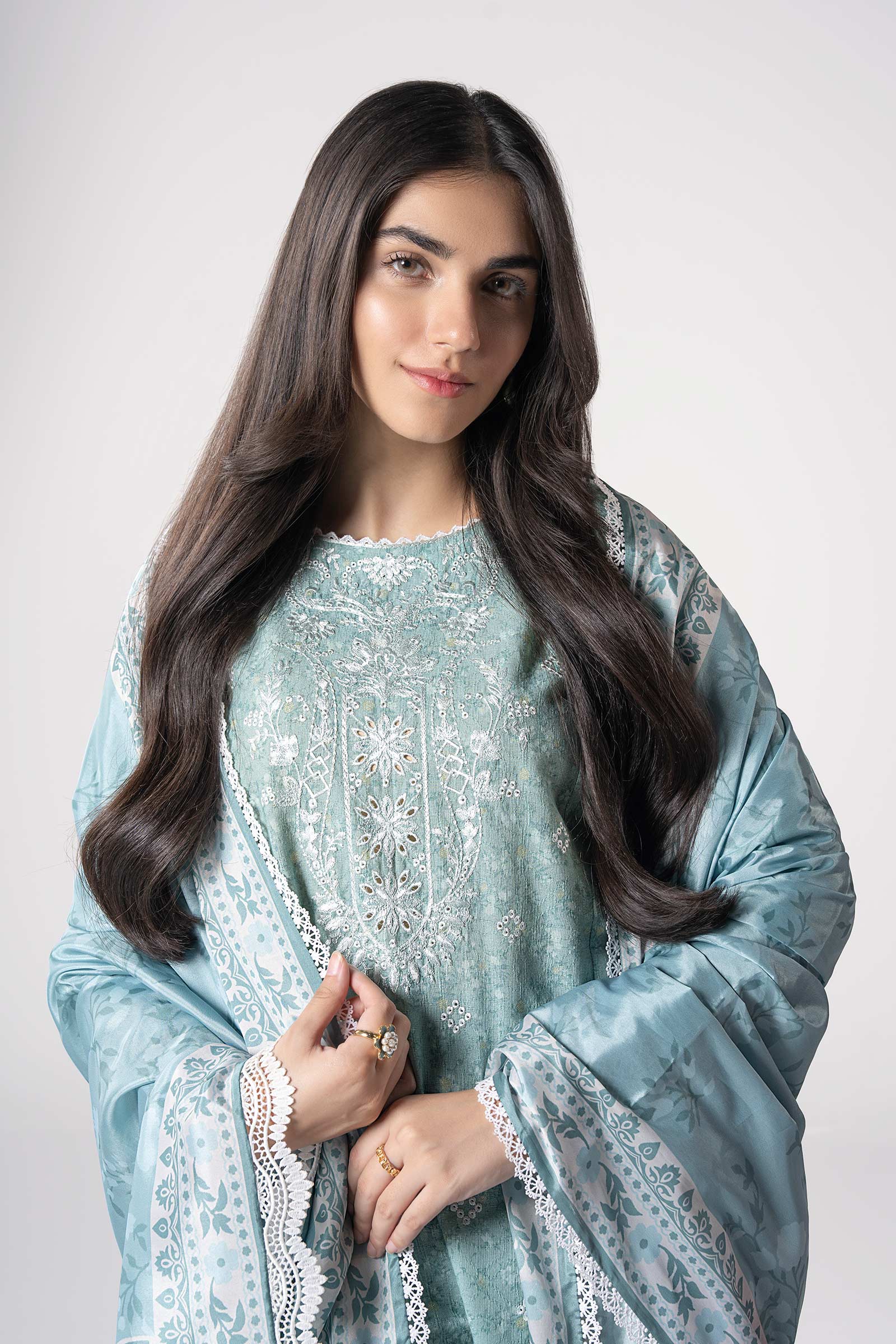 Maria B | Basics RTW | 3 Pc Embroidered Mesh Lurex Dots Suit | MB-CS25-142 - Aqsa Fabrics