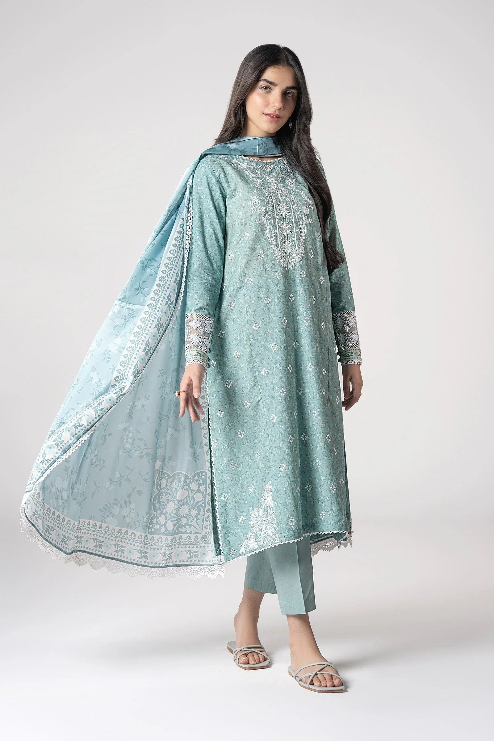 Maria B | Basics RTW | 3 Pc Embroidered Mesh Lurex Dots Suit | MB-CS25-142 - Aqsa Fabrics