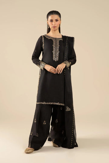 Maria B | Basics RTW | 3 Pc Embroidered Raw Silk Suit | MB-FS25-32-B - Aqsa Fabrics
