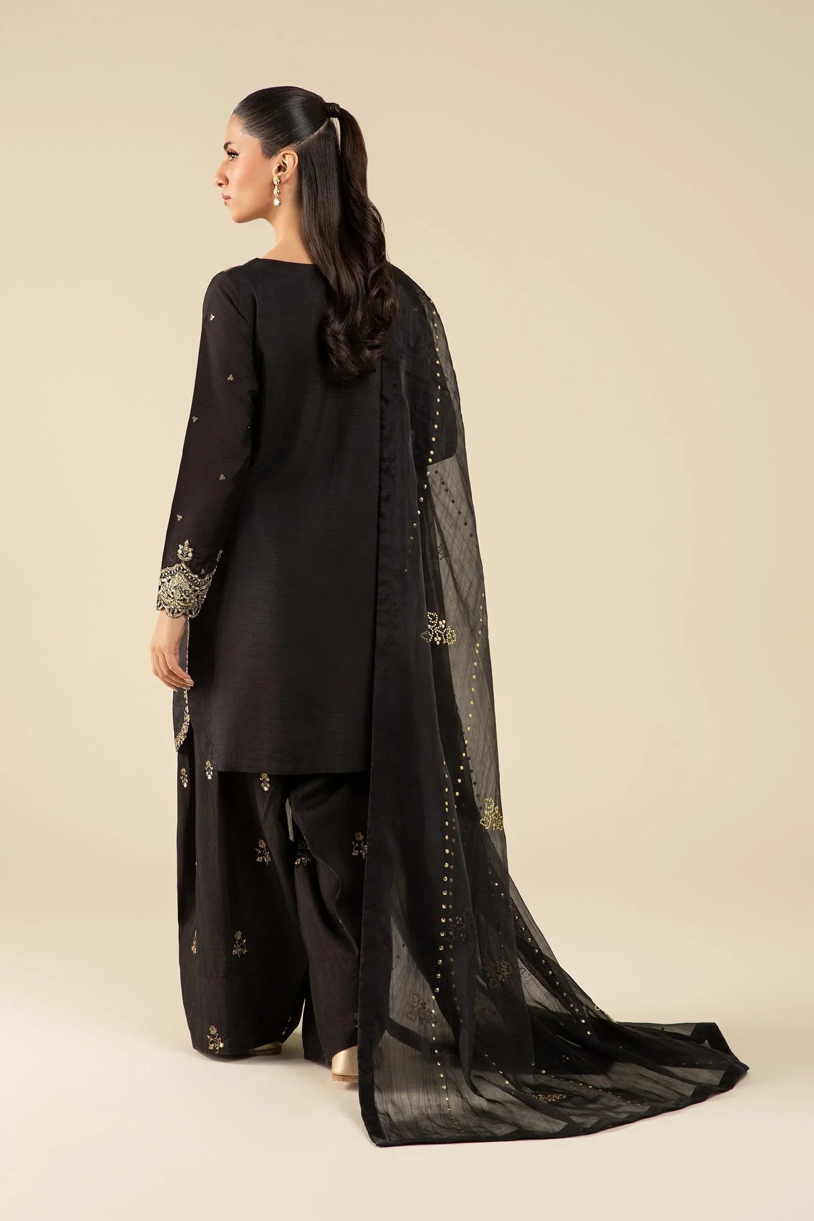 Maria B | Basics RTW | 3 Pc Embroidered Raw Silk Suit | MB-FS25-32-B - Aqsa Fabrics