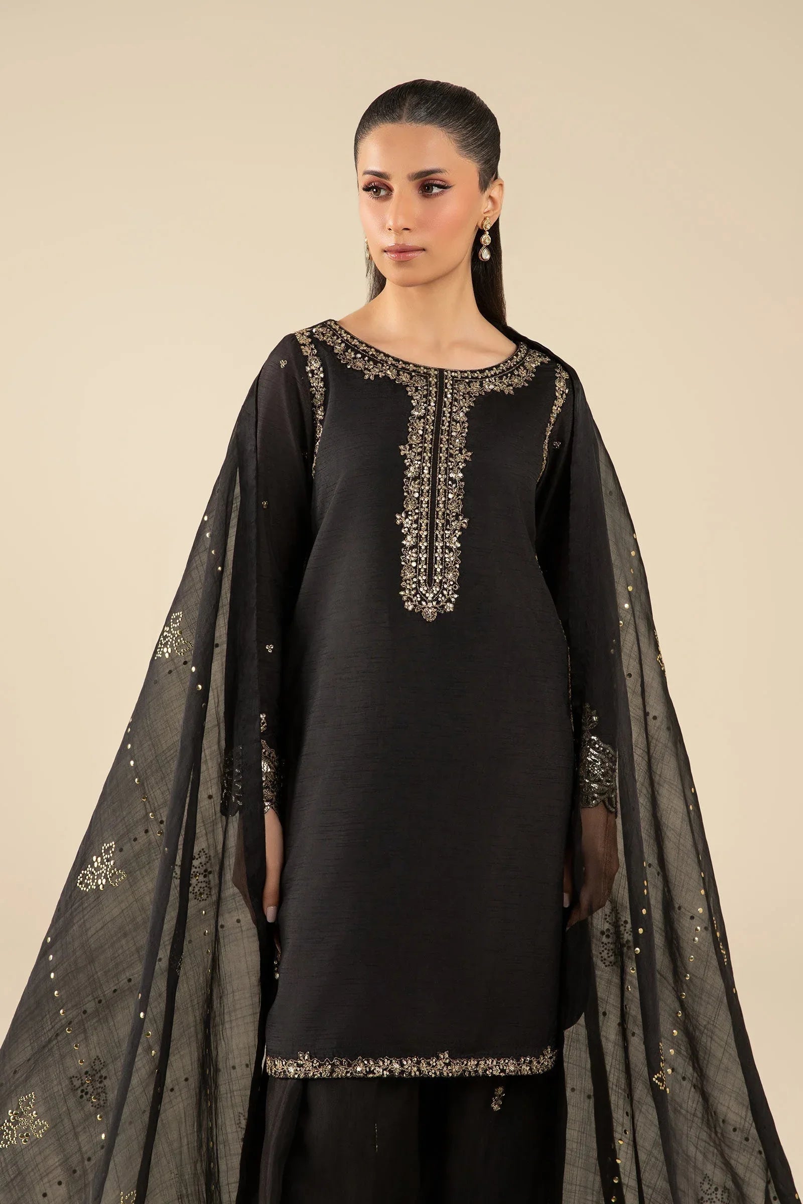 Maria B | Basics RTW | 3 Pc Embroidered Raw Silk Suit | MB-FS25-32-B - Aqsa Fabrics