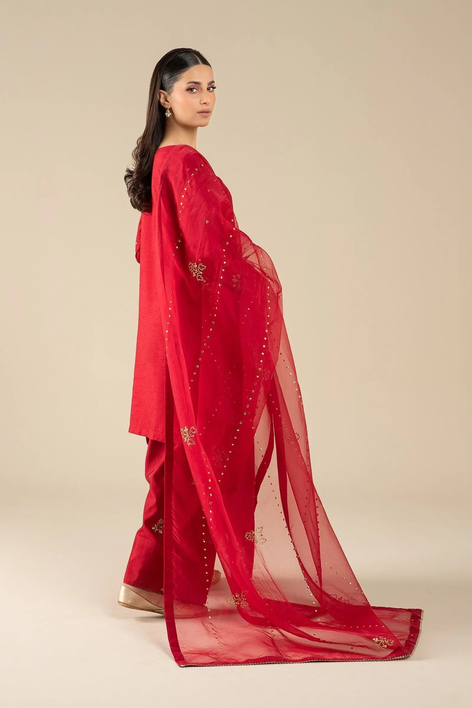 Maria B | Basics RTW | 3 Pc Embroidered Raw Silk Suit | MB-FS25-32 - Aqsa Fabrics