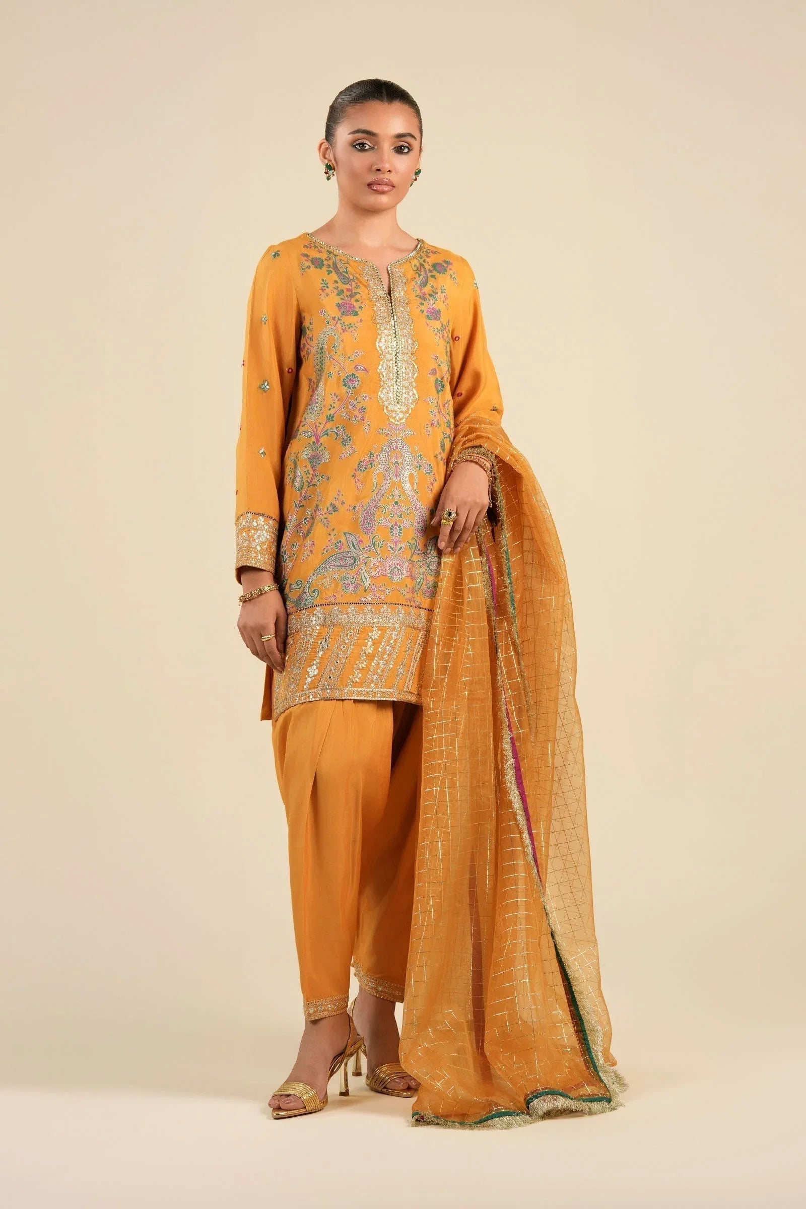 Maria B | Basics RTW | 3 Pc Embroidered Raw Silk Suit | MB-FS25-33 - Aqsa Fabrics