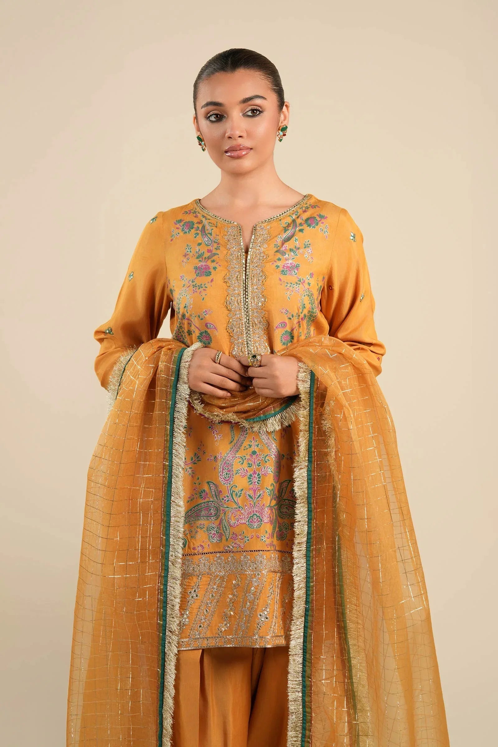 Maria B | Basics RTW | 3 Pc Embroidered Raw Silk Suit | MB-FS25-33 - Aqsa Fabrics