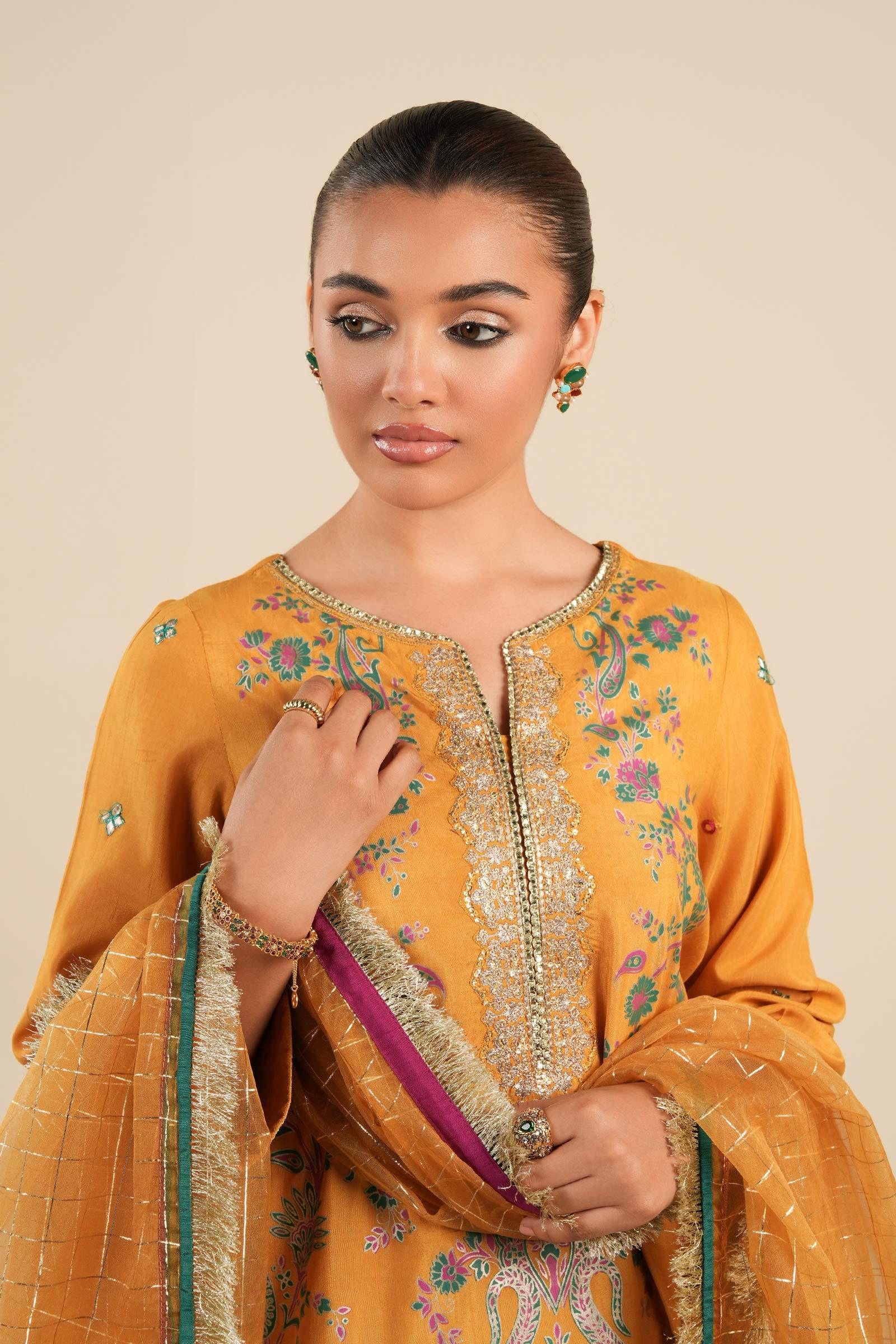 Maria B | Basics RTW | 3 Pc Embroidered Raw Silk Suit | MB-FS25-33 - Aqsa Fabrics
