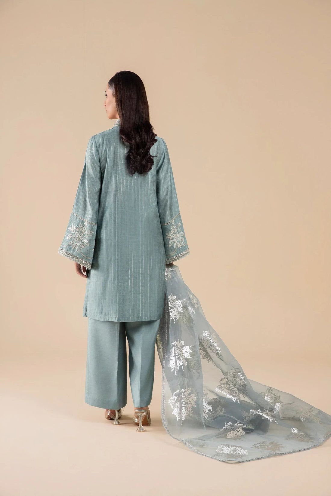 Maria B | Basics RTW | 3 Pc Embroidered Two Tone Lurex Silk Suit | MB-FS25-28 - Aqsa Fabrics