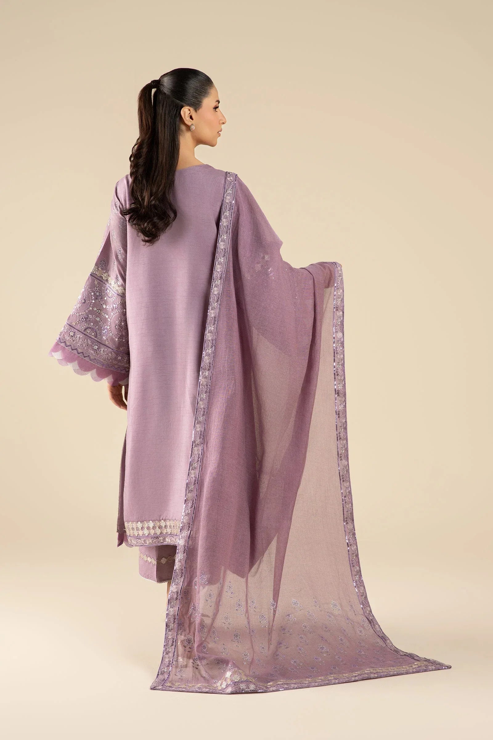 Maria B | Basics RTW | 3 Pc Embroidered Two Tone Silk Suit | MB-FS25-17 - Aqsa Fabrics