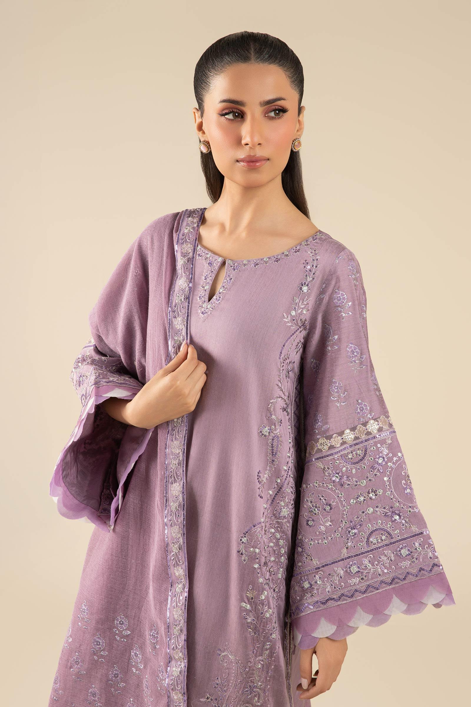 Maria B | Basics RTW | 3 Pc Embroidered Two Tone Silk Suit | MB-FS25-17 - Aqsa Fabrics