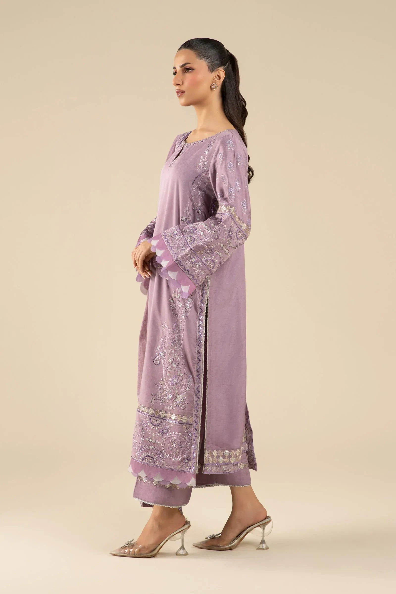 Maria B | Basics RTW | 3 Pc Embroidered Two Tone Silk Suit | MB-FS25-17 - Aqsa Fabrics
