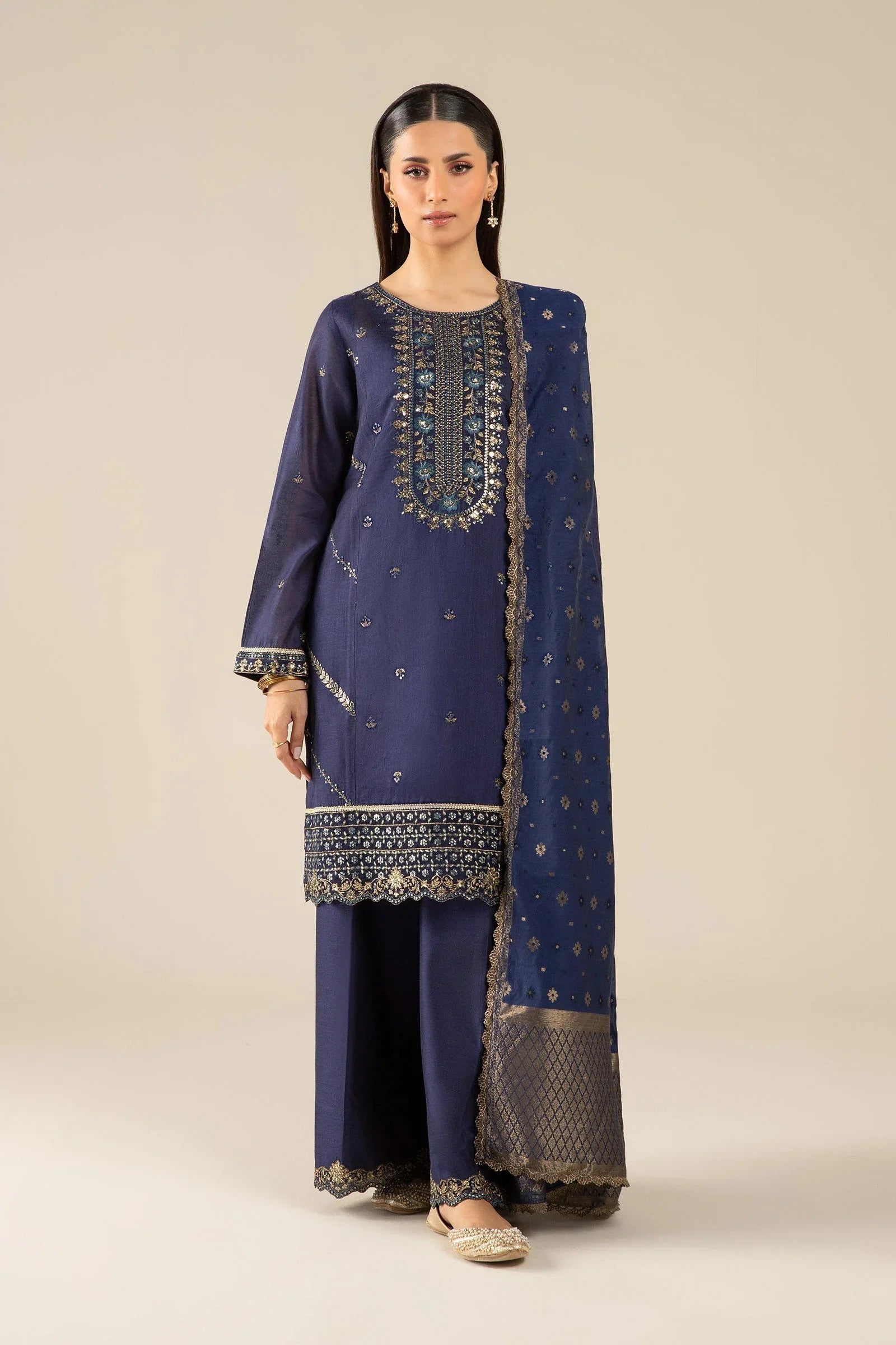 Maria B | Basics RTW | 3 Pc Embroidered Two Tone Silk Suit | MB-FS25-30 - Aqsa Fabrics