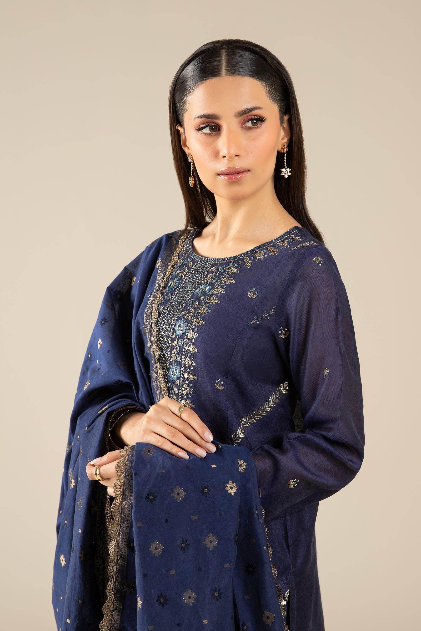 Maria B | Basics RTW | 3 Pc Embroidered Two Tone Silk Suit | MB-FS25-30 - Aqsa Fabrics