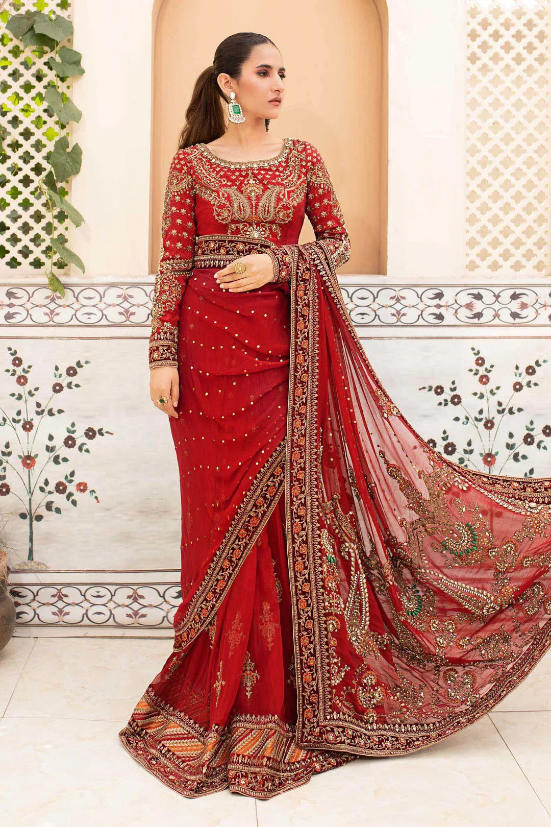 Maria B | Bridal Couture | Deep Red MC-910 - Aqsa Fabrics