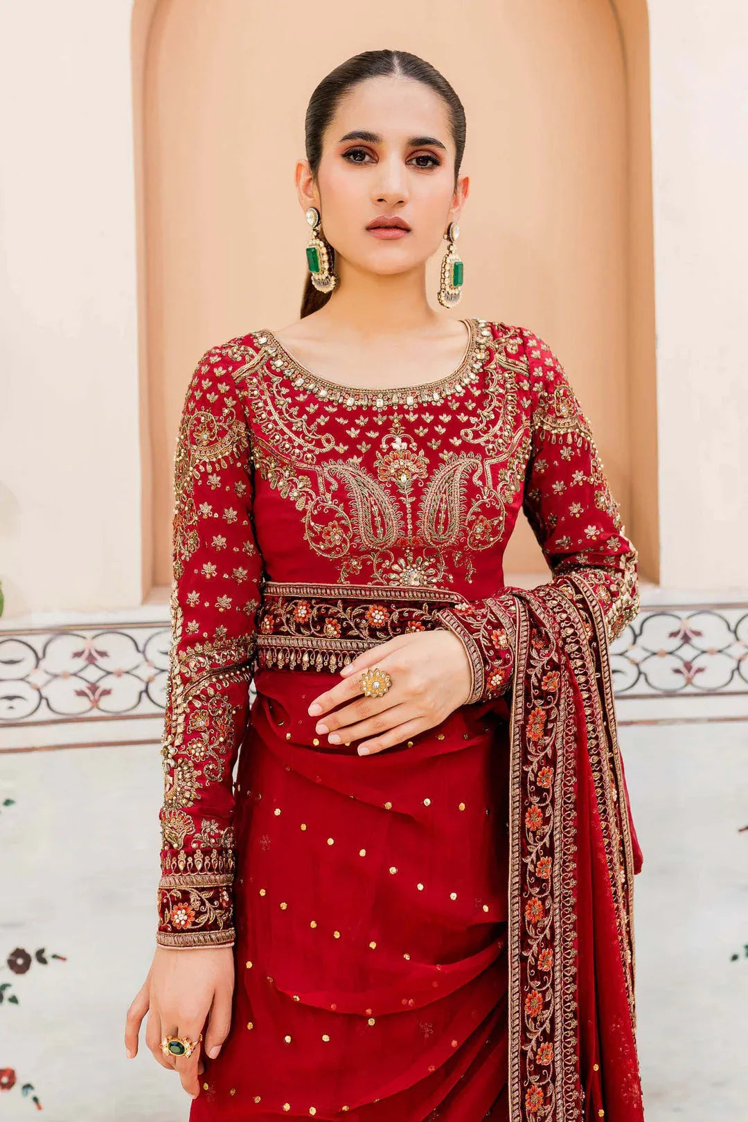 Maria B | Bridal Couture | Deep Red MC-910 - Aqsa Fabrics