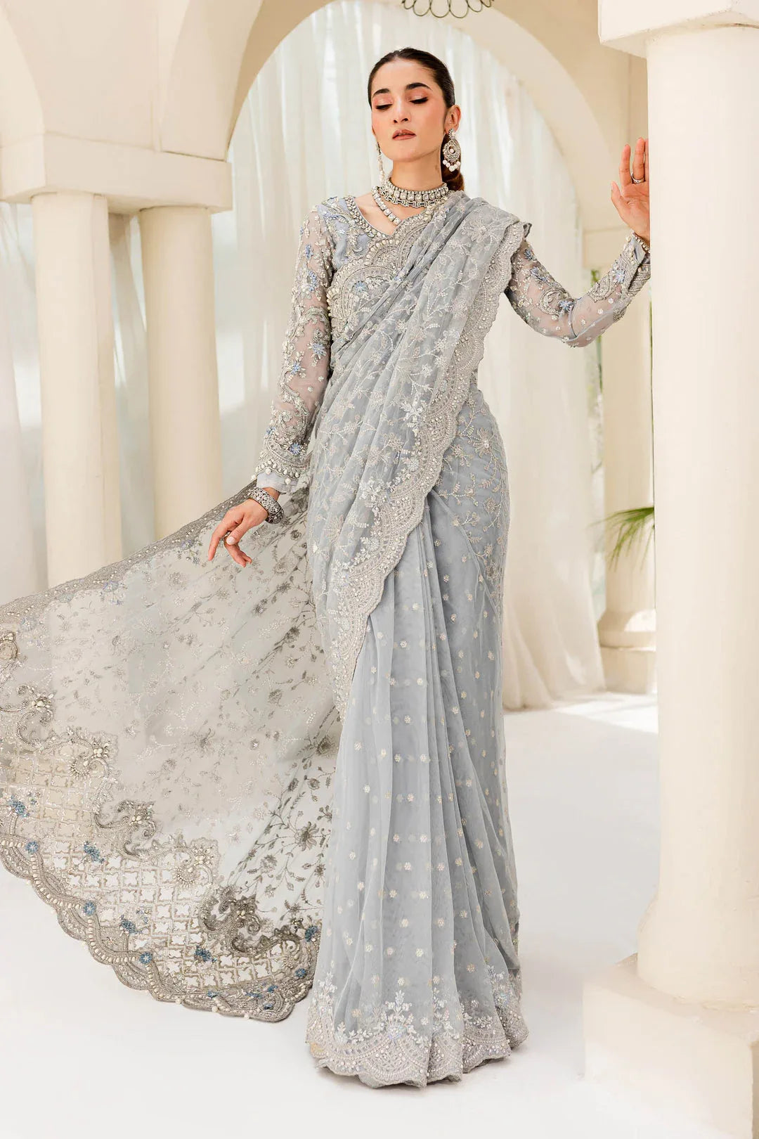 Maria B | Bridal Couture | Ice Blue MC-908 - Aqsa Fabrics