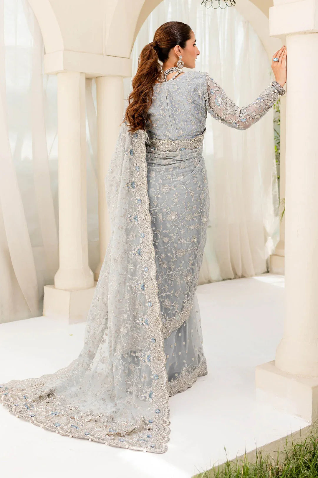 Maria B | Bridal Couture | Ice Blue MC-908 - Aqsa Fabrics
