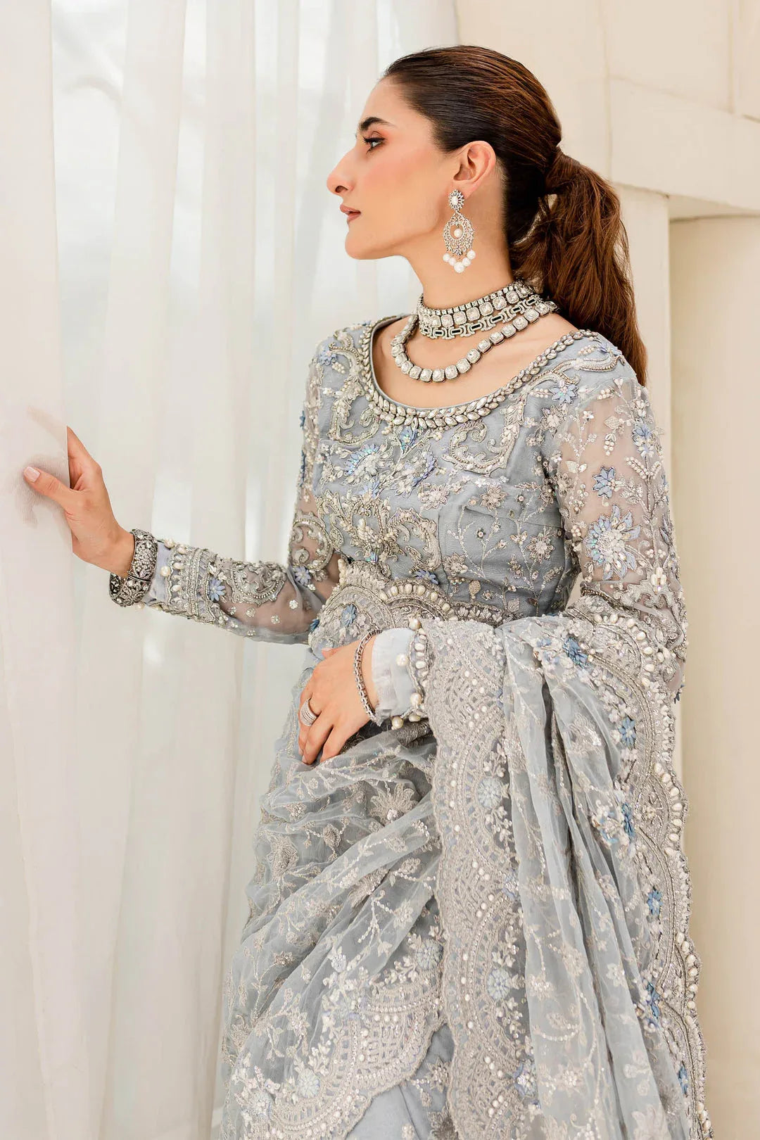 Maria B | Bridal Couture | Ice Blue MC-908 - Aqsa Fabrics