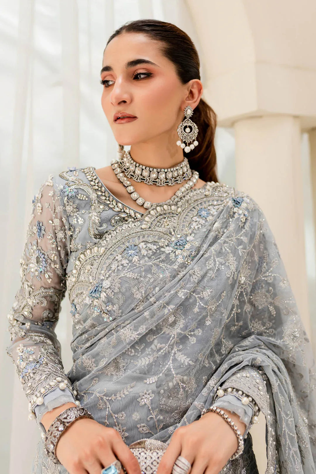 Maria B | Bridal Couture | Ice Blue MC-908 - Aqsa Fabrics